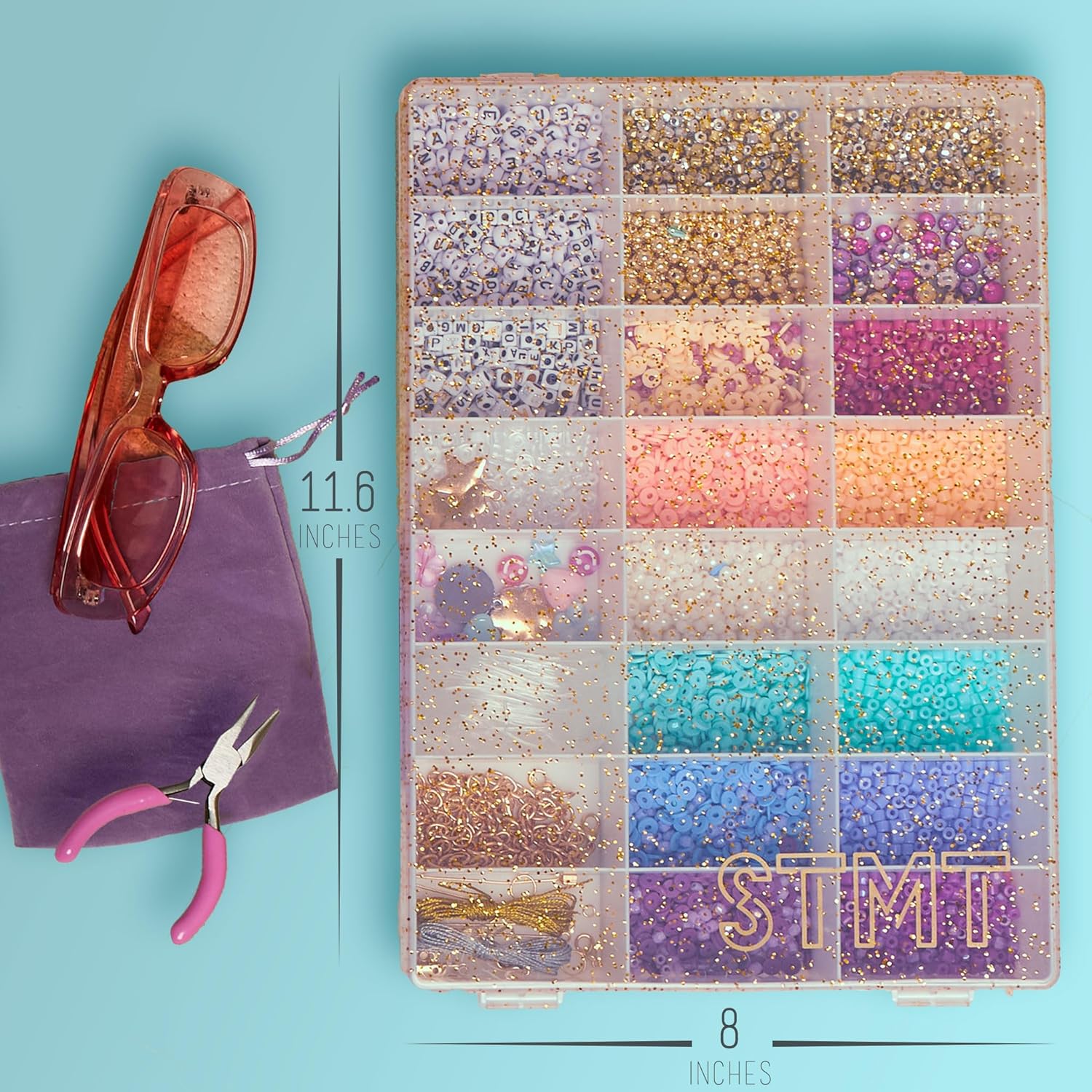STMT D.I.Y. Glitz Bead Case, Includes Over 500 Jewelry Making Supplies, Including Cute Beads for Jewelry Making, Bracelet Charms, Storage Case, Friendship Bracelet Kit, Teen Girl Gifts