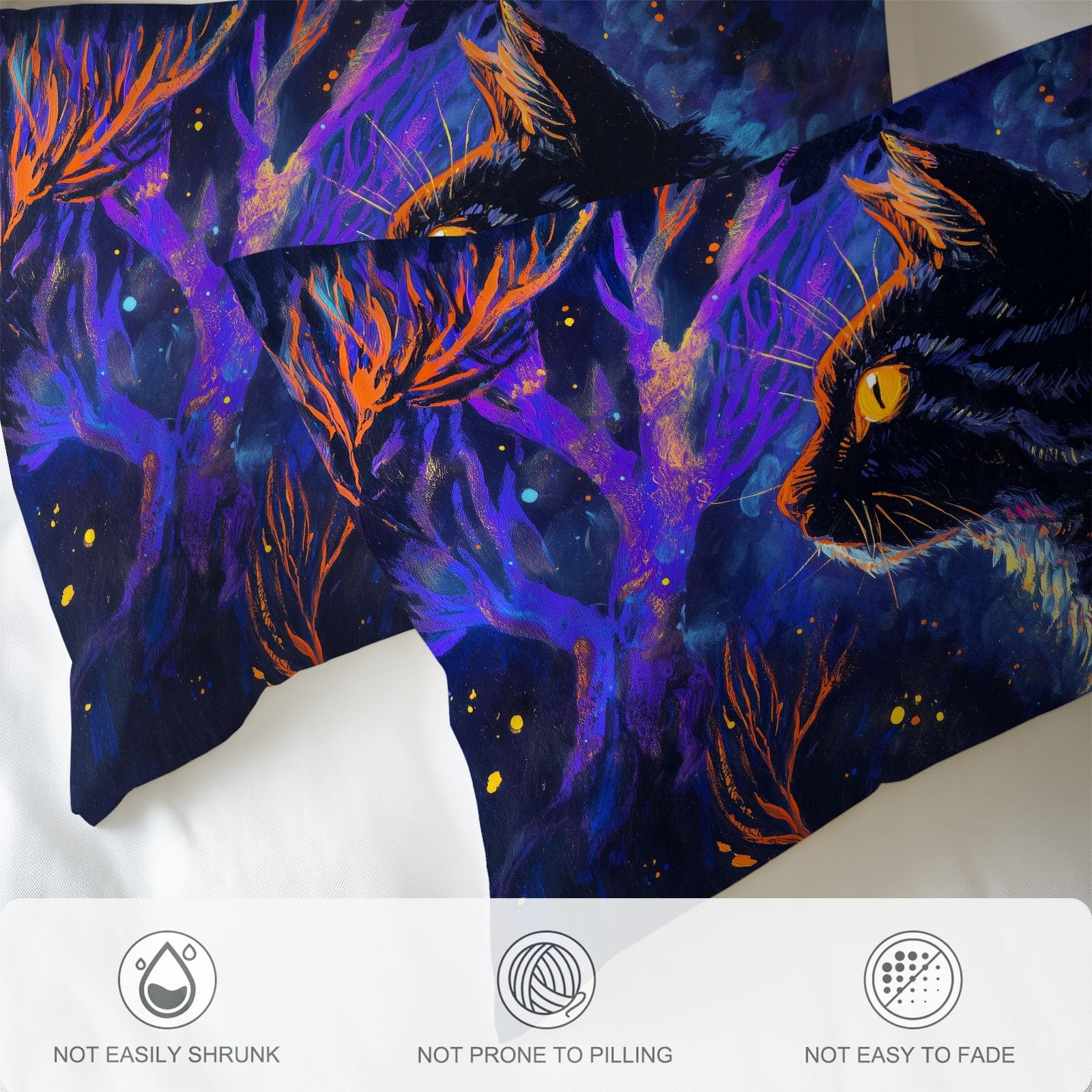 Generisch Fantasy komplet pościeli z motywem kota, lasu, motywem gwiazdek, 155 x 220 cm, 3-częściowy zestaw dekoracyjny, poszewka na kołdrę z mikrofibry, poszewka na kołdrę z 2 poszewkami na poduszkę