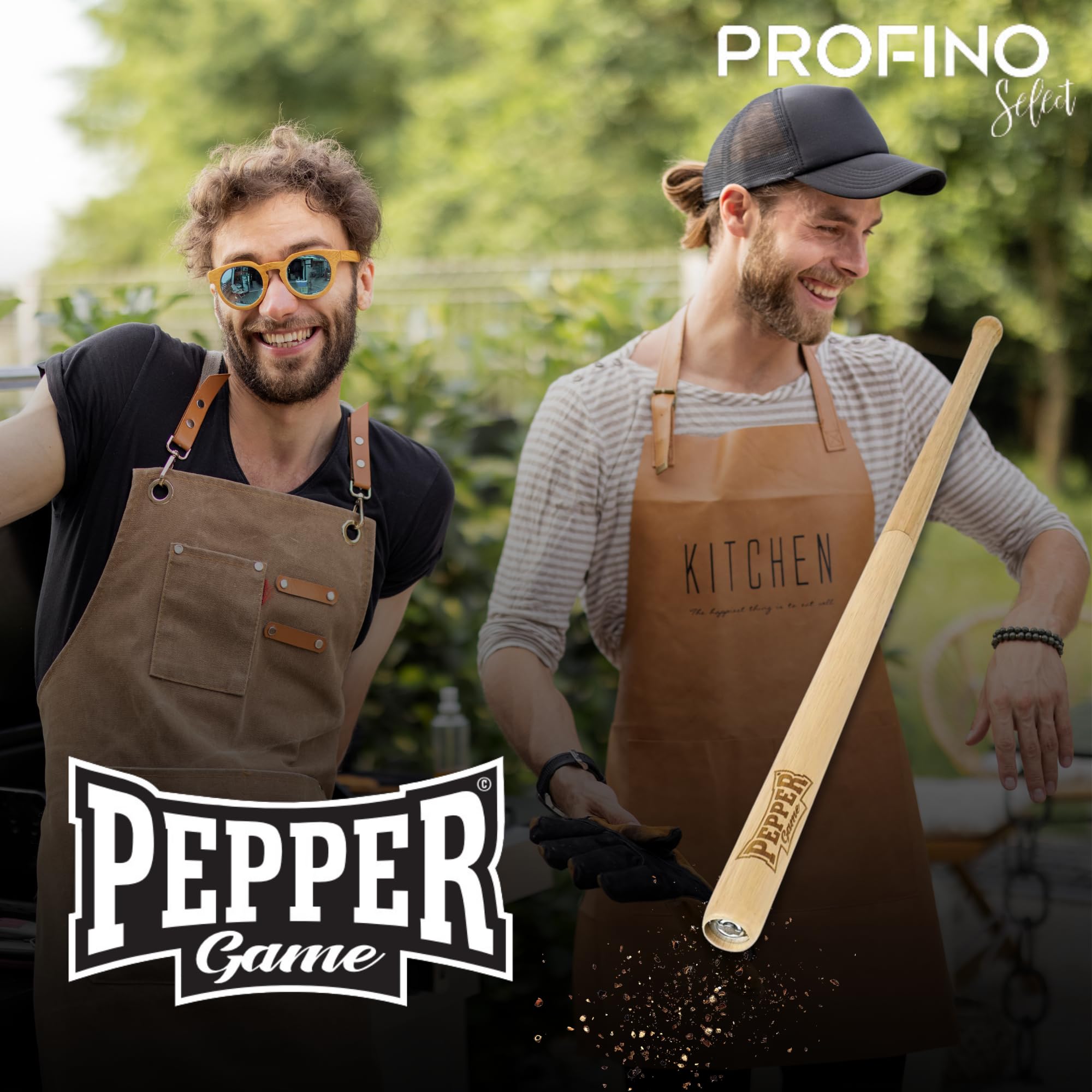 Macinapepe Pepper Game | 71 cm mazza da baseball | macina pepe in ceramica | legno di albero di gomma | con supporto a parete in acciaio inox | grande macinapepe legno | macina pepe | macina