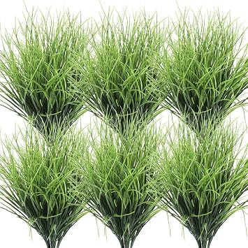 8pcs Artificial Outdoor Plants Fake Grass Bushes Artificial Shrubs Artificial Fake Grass Plant Faux Wheat Grass for Outdoor UV Resistant Plastic Greenery Plants Green