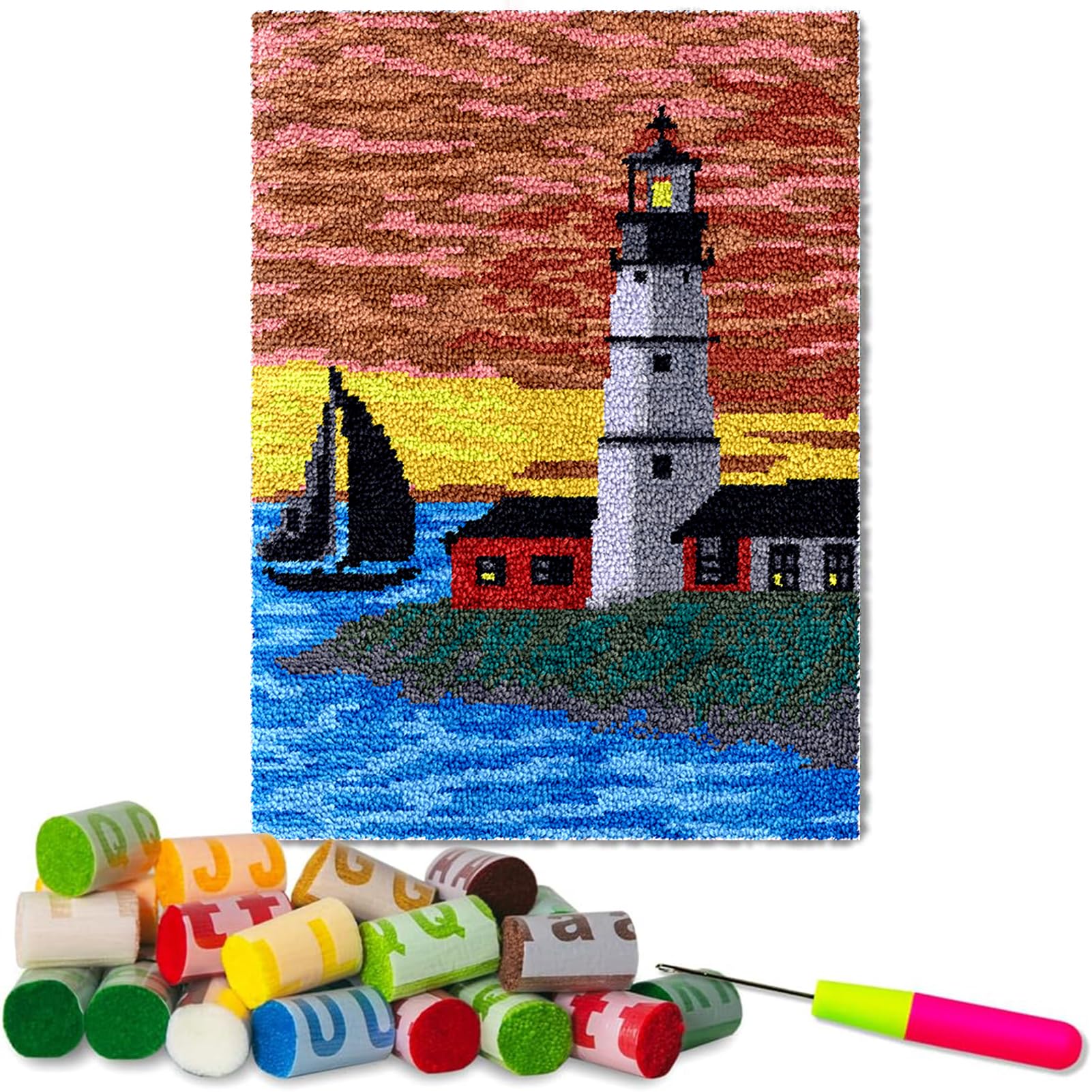 69 x 102 cm zestawy haczyków zatrzaskowych dla dorosłych DIY zestawy do szydełkowania dywanów z wstępnie zadrukowanym płótnem i haczykiem zatrzaskowym i wystarczającą ilością przędzy z haczykiem,