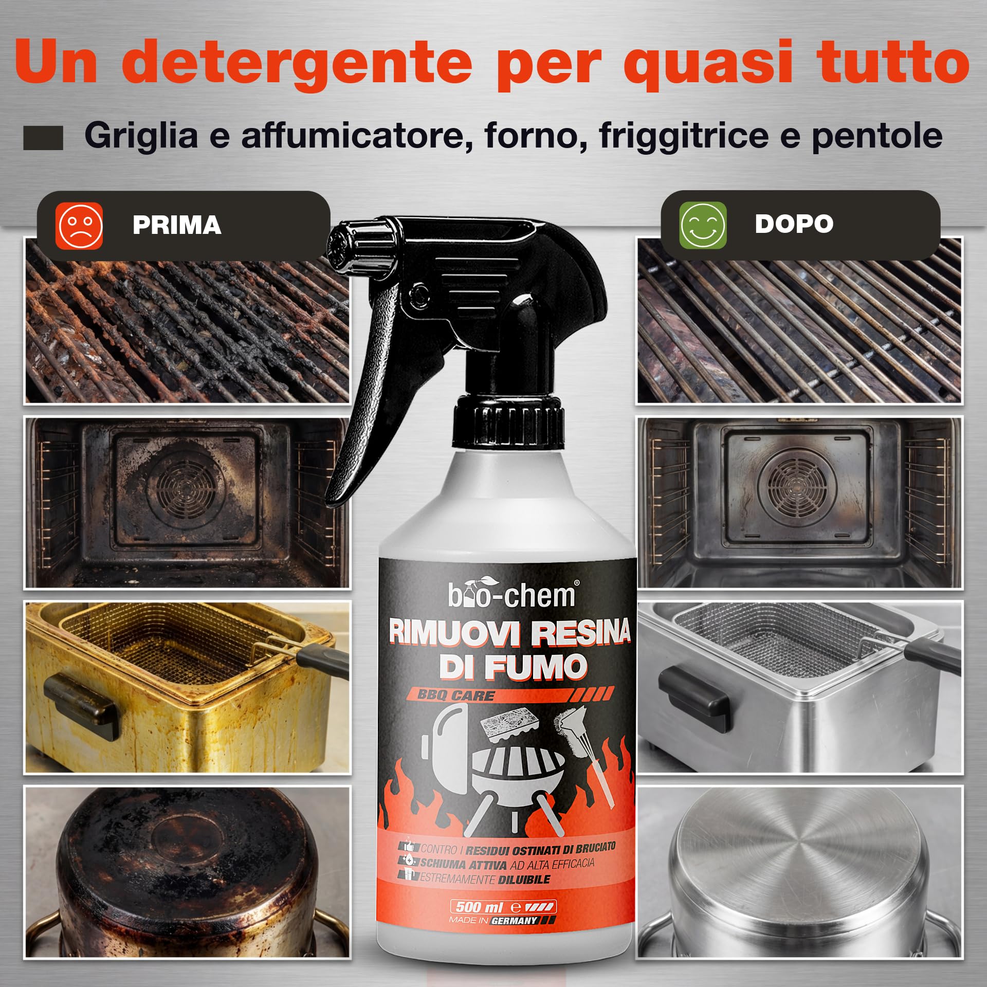 bio-chem - Rimuovi Resina per fumi 1L - Pulitore sgrassante 2 in 1 Pulitore di Resina Spray per Griglie e Barbecue - Manutenzione della griglia del Barbecue