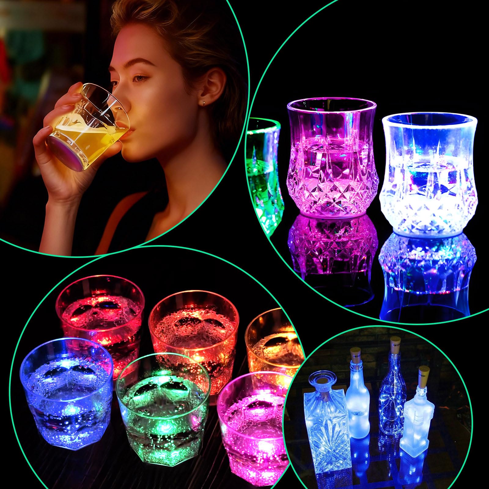 Posavasos LED Autoadhesivos 6cm 7 Modos de Luz 16 Piezas