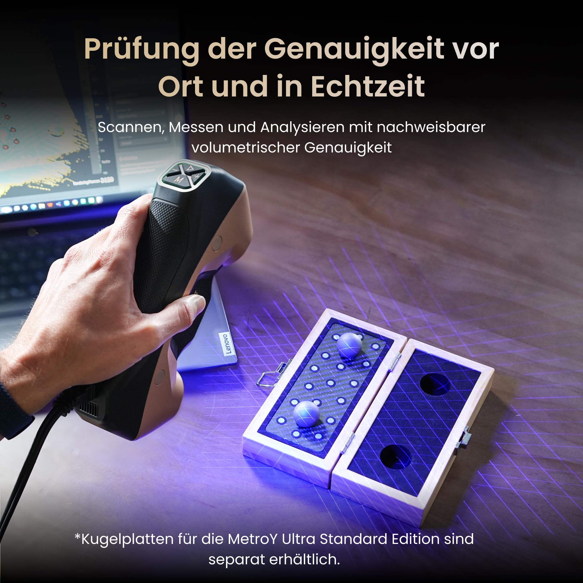 Revopoint MetroY Ultra 3D-Scanner, 0,01 mm präziser Blauer Laser, 90 FPS Highspeed, Wi-Fi 6-WLAN, Scannen im Freien, Vollfarbscan für Reverse Engineering und 3D-Druck, Standard Edition | 90 fps Highspeed, Wi-Fi 6, Scannen im Freien, Streaming-Bildschirmfr