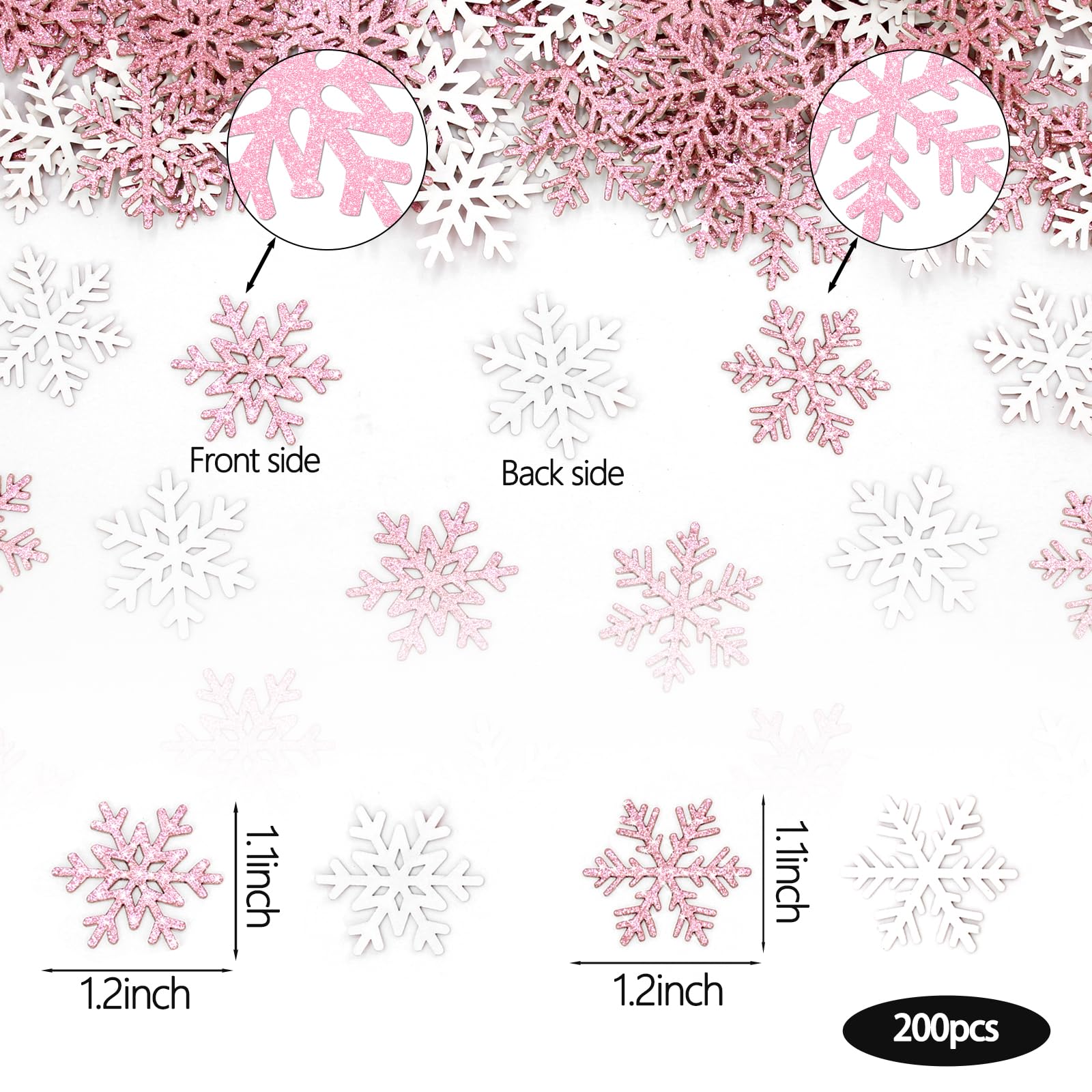 Vofrise 200PC Pink Glitter Snowflake Confetti Winter Onderland Decorations Paper Snowflakes Table Scatter for Winter Wonderland Birthday Baby Shower Party Decor