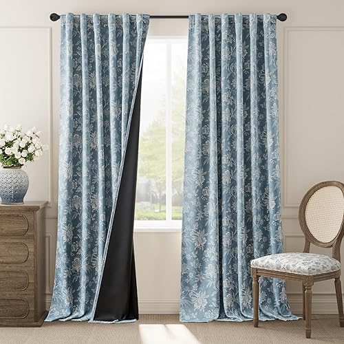 Miniatura 51 de jinchan Cortinas opacas florales para dormitorio, 63 pulgadas de largo, cortinas opacas con estampado de flores, pestañas traseras de campo francés,