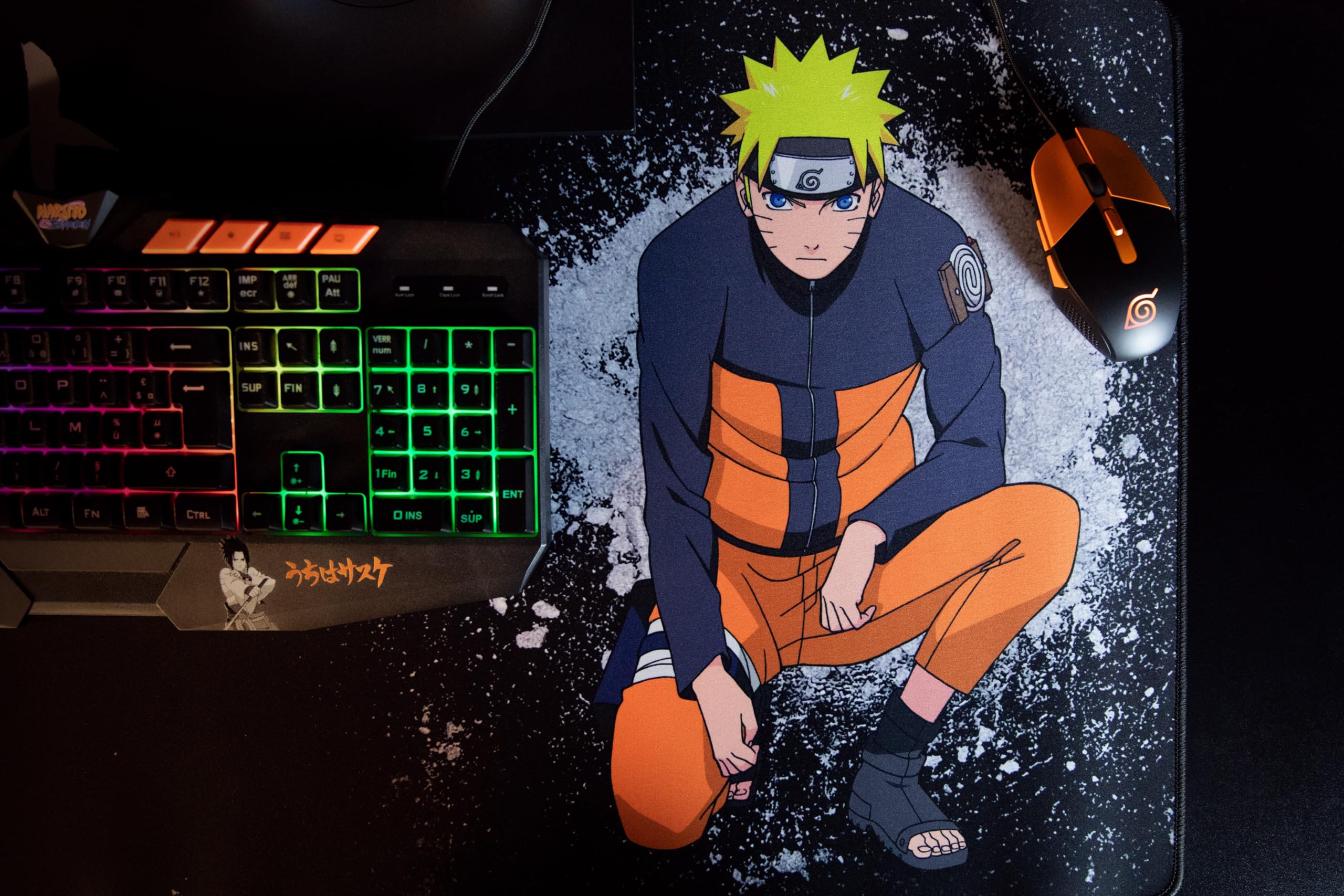 Konix Naruto Shippuden XXL Gaming-Mauspad 90 x 46 cm - rutschfeste Gummibasis - Naruto-Motiv - Schwarz