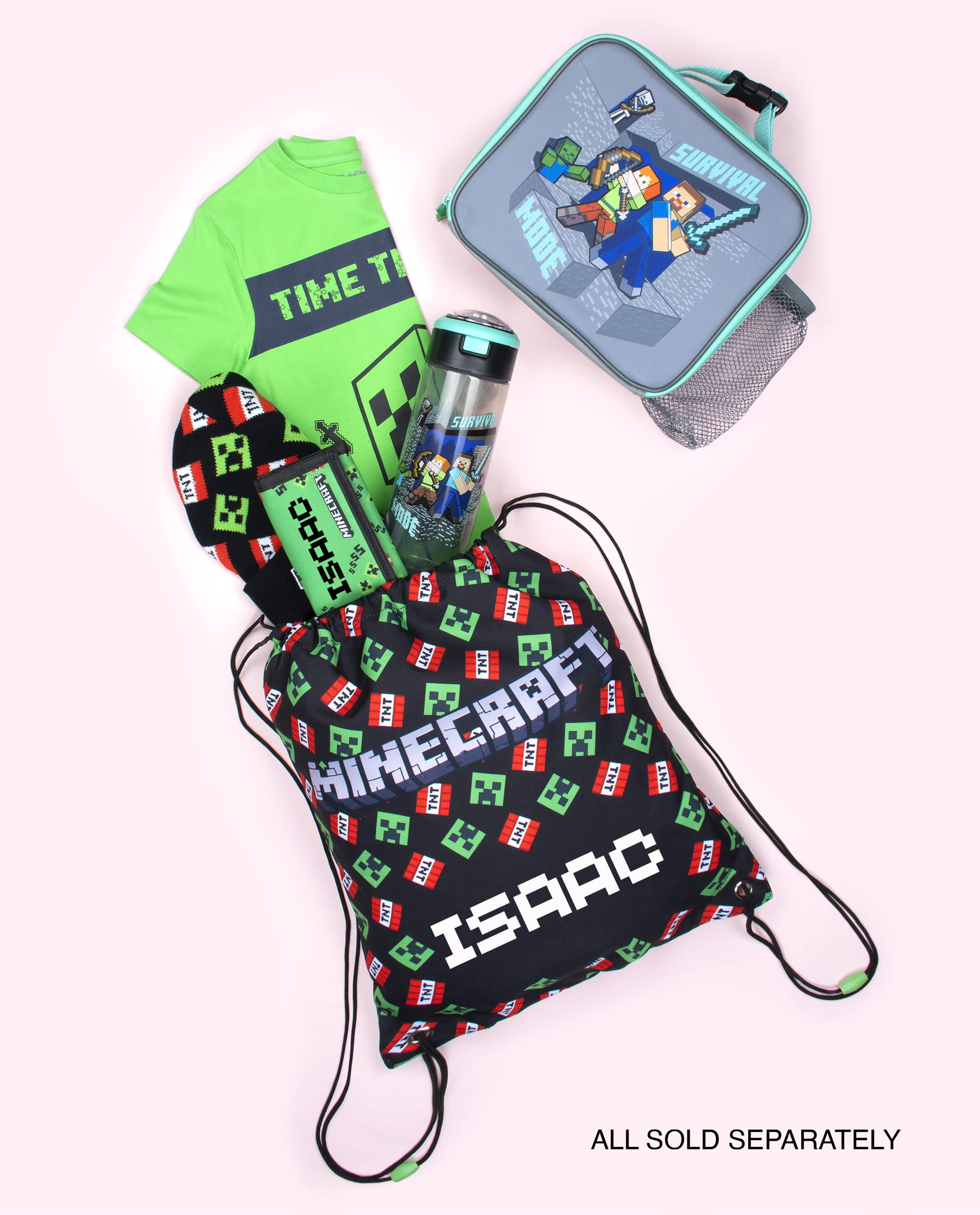 MINECRAFT - Borsa per il pranzo per bambini - Scatola da pranzo a tema videogiochi Steve & Alex - Tasca a rete - Maniglia per il trasporto con clip - Regali Merce ufficiale