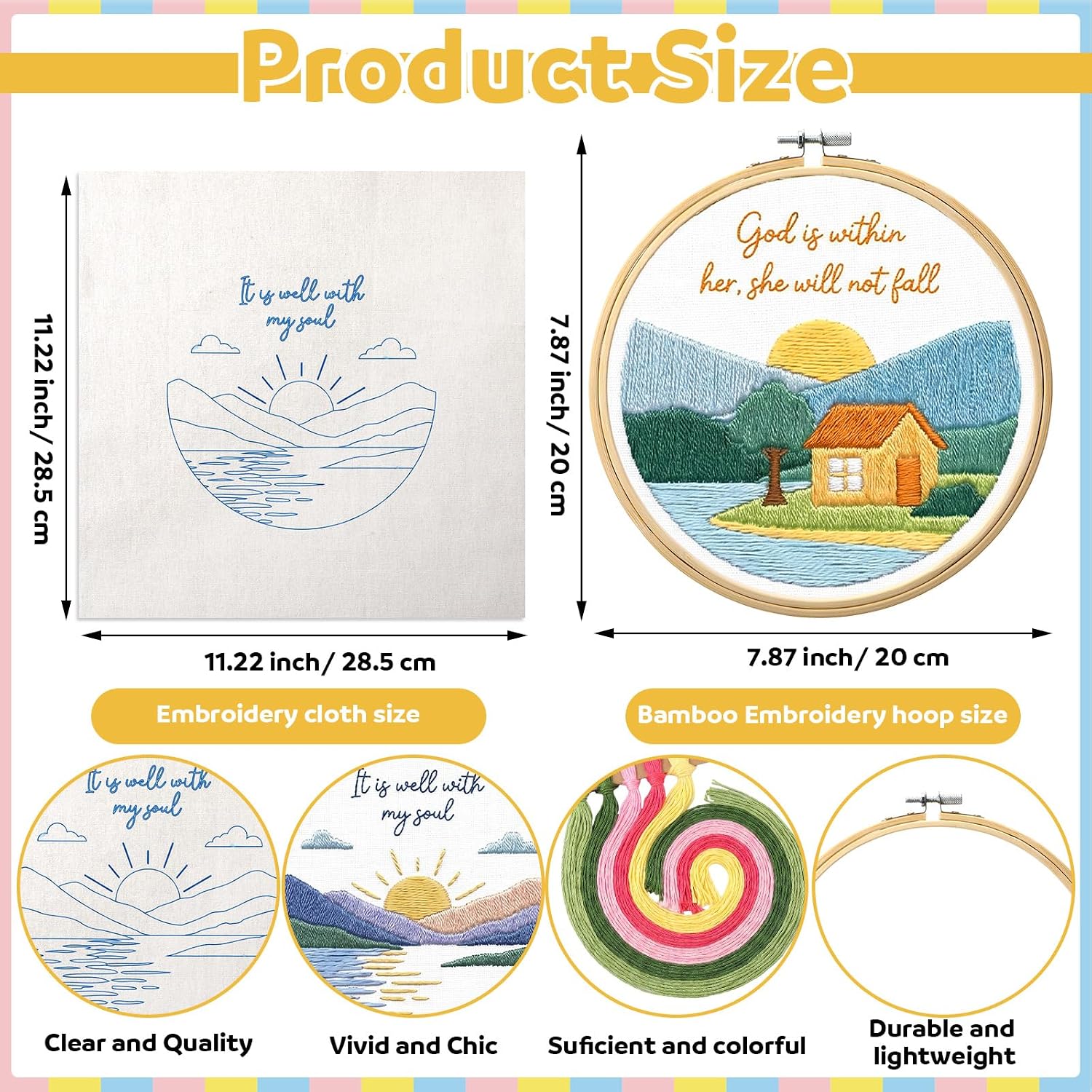 Fanfanwin 4 Pack Christian Embroidery Kit for Beginner Christian Cross Stitch Kits Easy Embroidery with Hoop, Needles, Threads, Instruction, Threads Tools for Hand Craft Lover Women Birthday Gift
