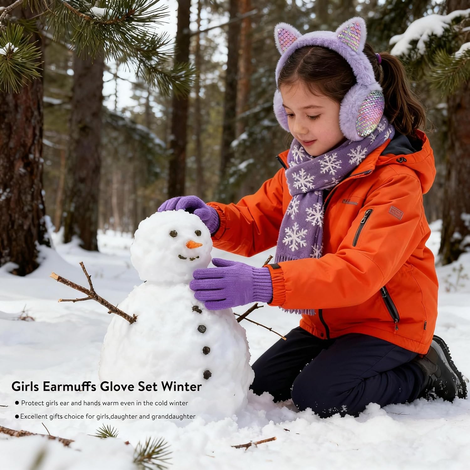 Mei MACLEOD Girls Earmuffs Knit Winter Ear Muffs Gloves Set for Kids Boys Cold Weather Ear Warmer - Image 6