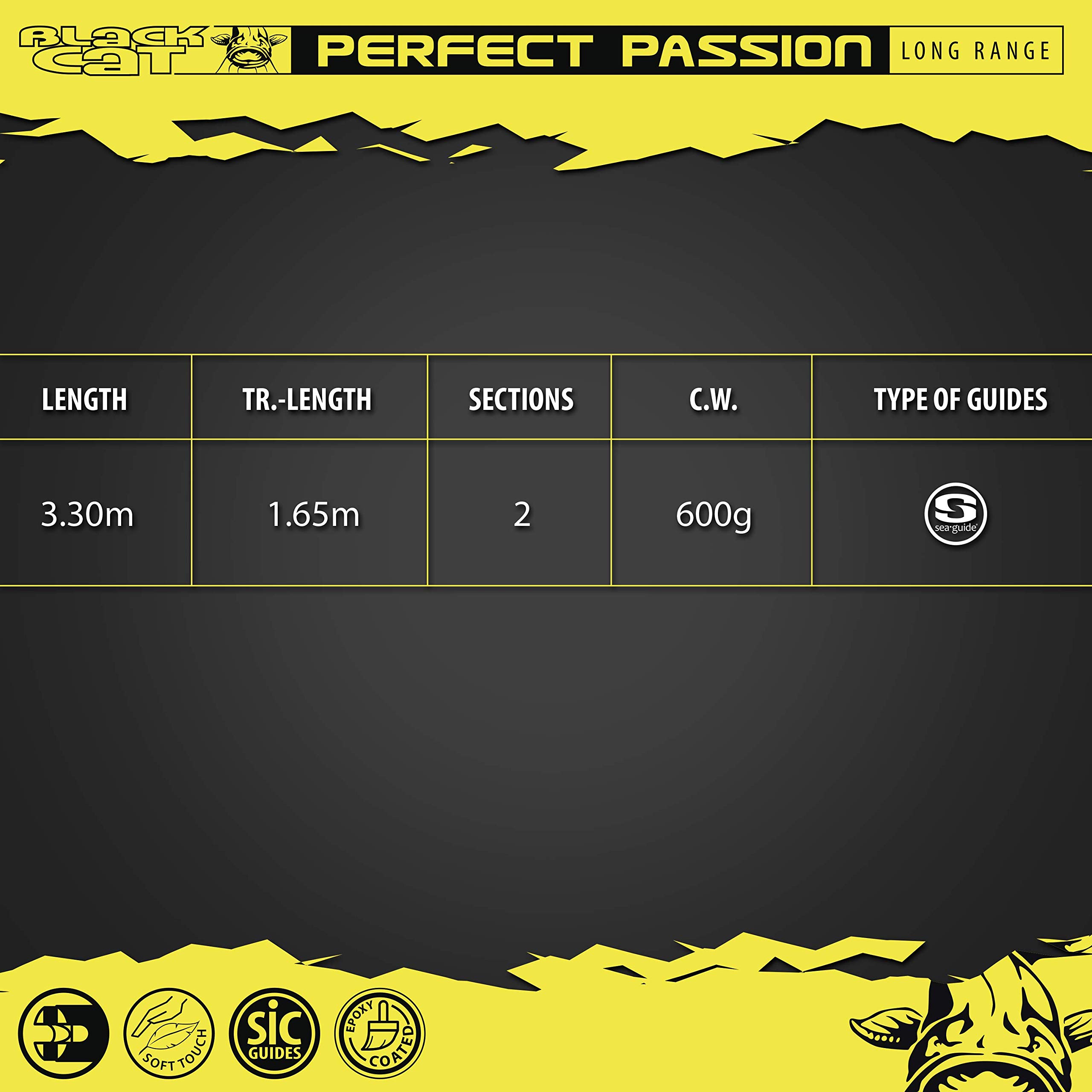 Black Cat Premium Welsrute Perfect Passion Long Range Angelrute Wels Angeln Wallerrute 3,3m Wurfgewicht 600g