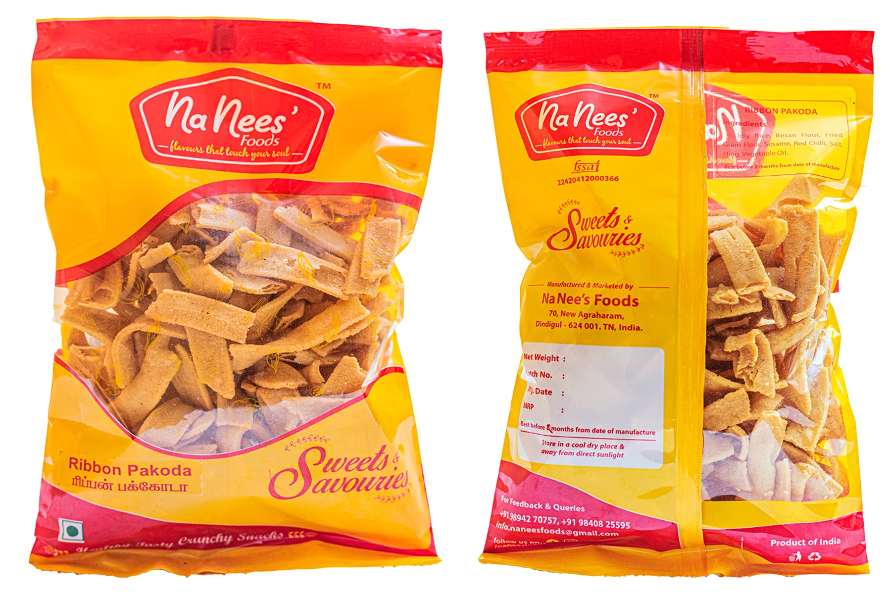 NaNees Foods Ribbon Pakoda | Ribbon Murukku | Pakkavada | Pack of 2 X 150 g