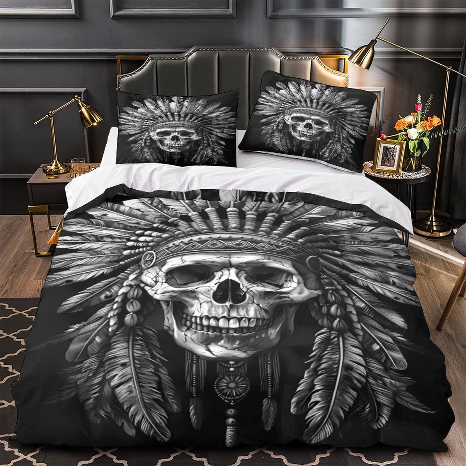 Parure de lit style tribal coiffe plumes pour chambre ado et couple