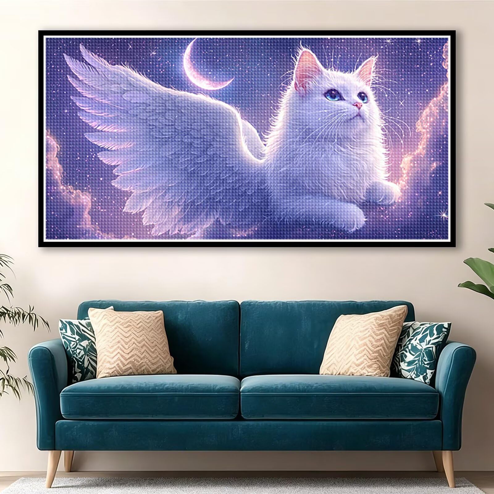 Diamond Painting Adultos Ángel Pintura Diamante, Gato Diamond Painting 5D Completo, DIY Cuadrado Cristal Bordado Punto de Cruz Cuadros de Diamantes para Decoracion Hogar, Regalo Mujer 200x100cm 0J-40