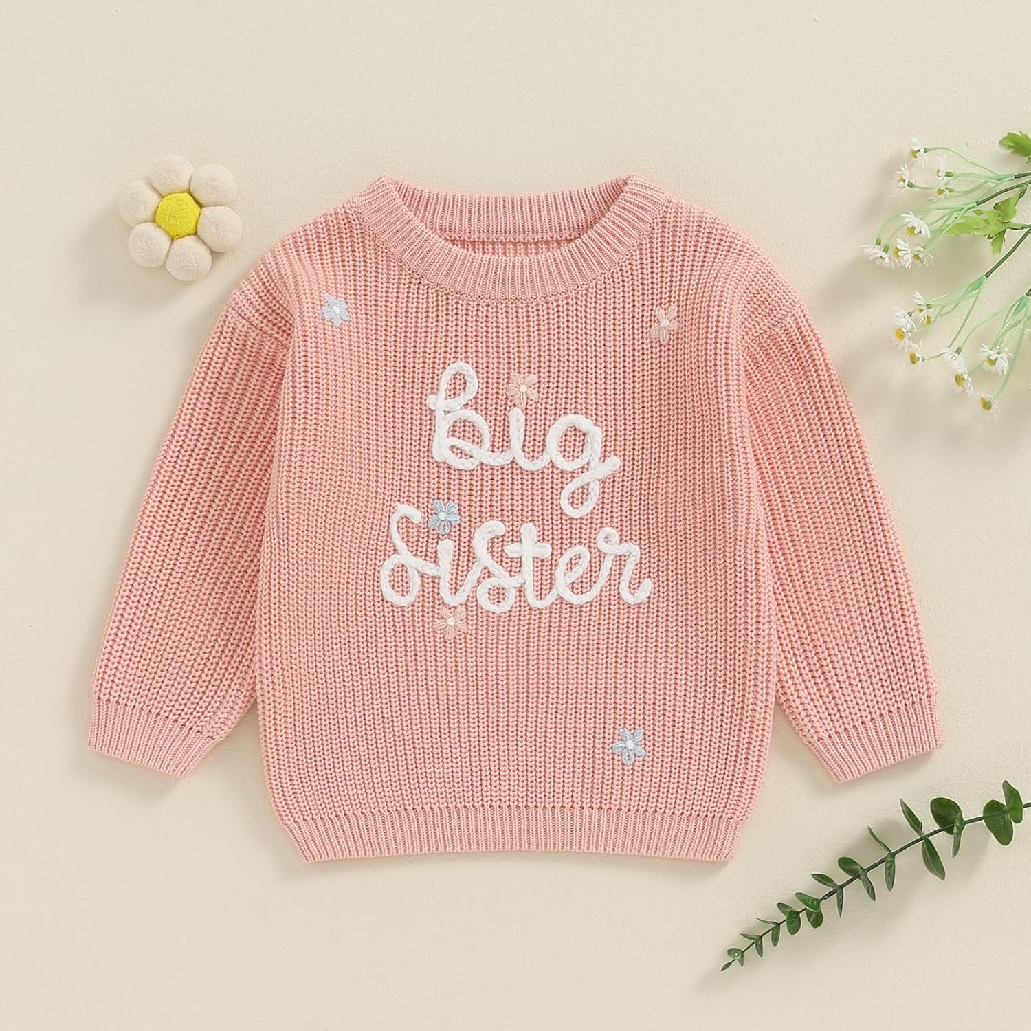 Toddler Infant Baby Girl Knit Sweater Big Sister Little Sister Matching Outfits Long Sleeve Pullover Sweatshirt - Image 2