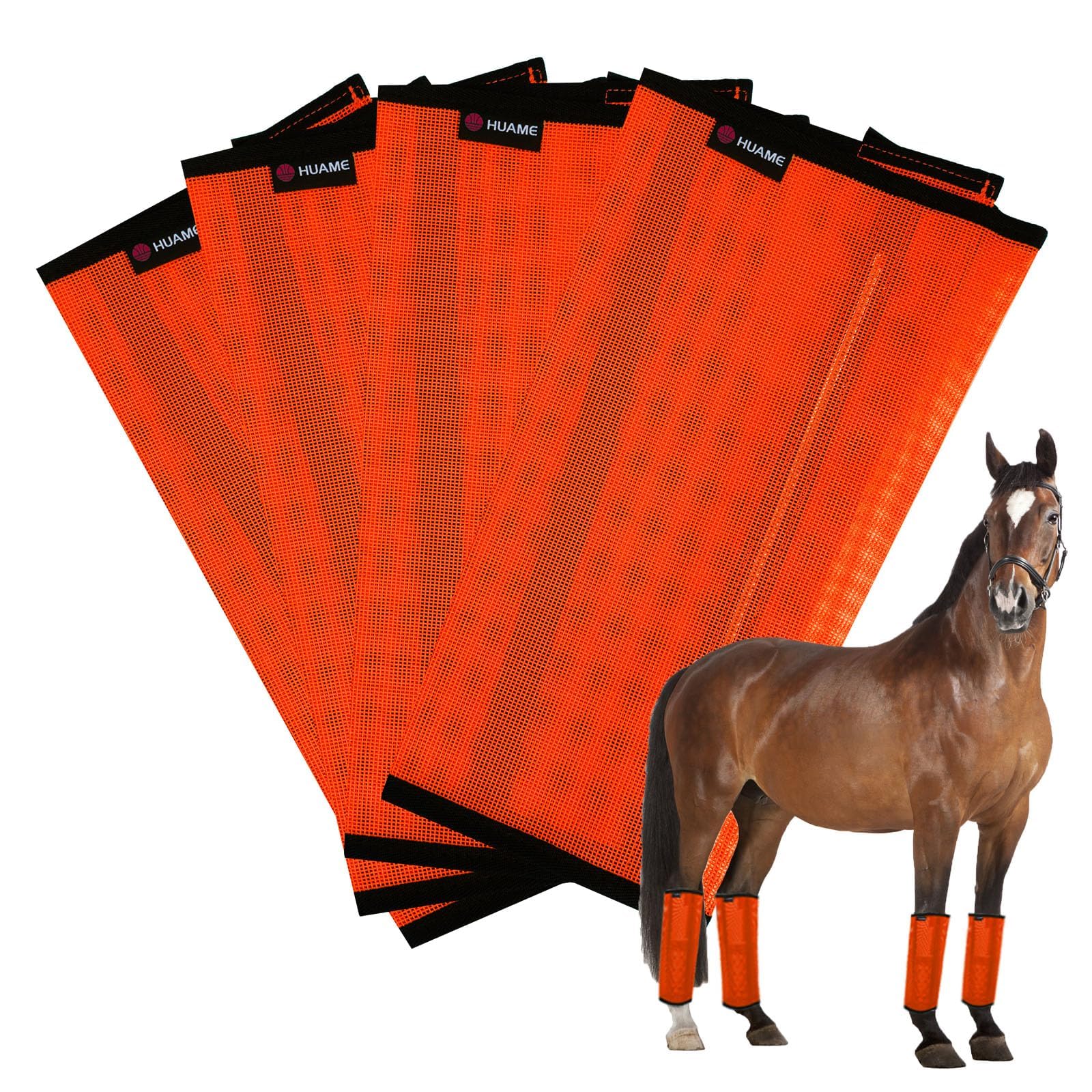 Horse Fly Boots, Breathable Mesh Protection Set of 4, Comfortable Horse Leggings, Breathable Mesh Design, Equine Supplies for Reduce Stomping, Hoof Damage &amp; Leg Fatigue (Orange, Medium)
