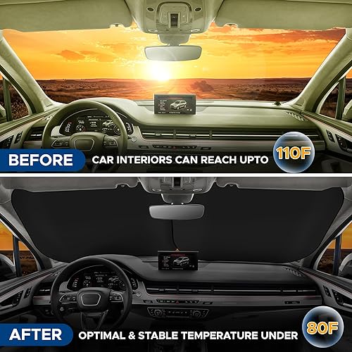 Miniatura 21 de EcoNour Parasol plegable para parabrisas de automóvil, parasol delantero para sol, calor y rayos UV, parasol para ventana delantera del automóvil