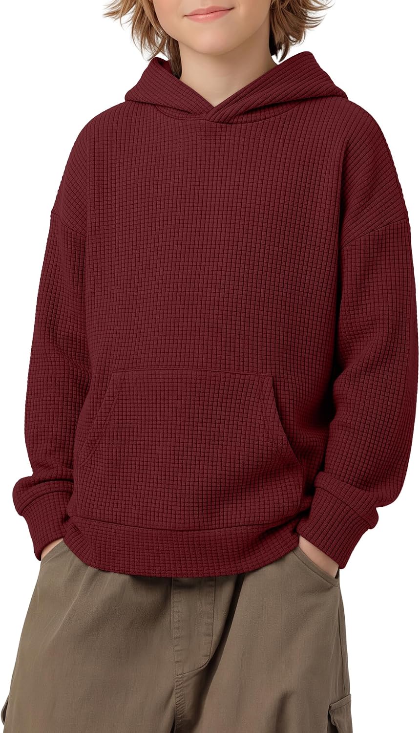 Boys Casual Waffle Pullover Hoodies Sweatshirt