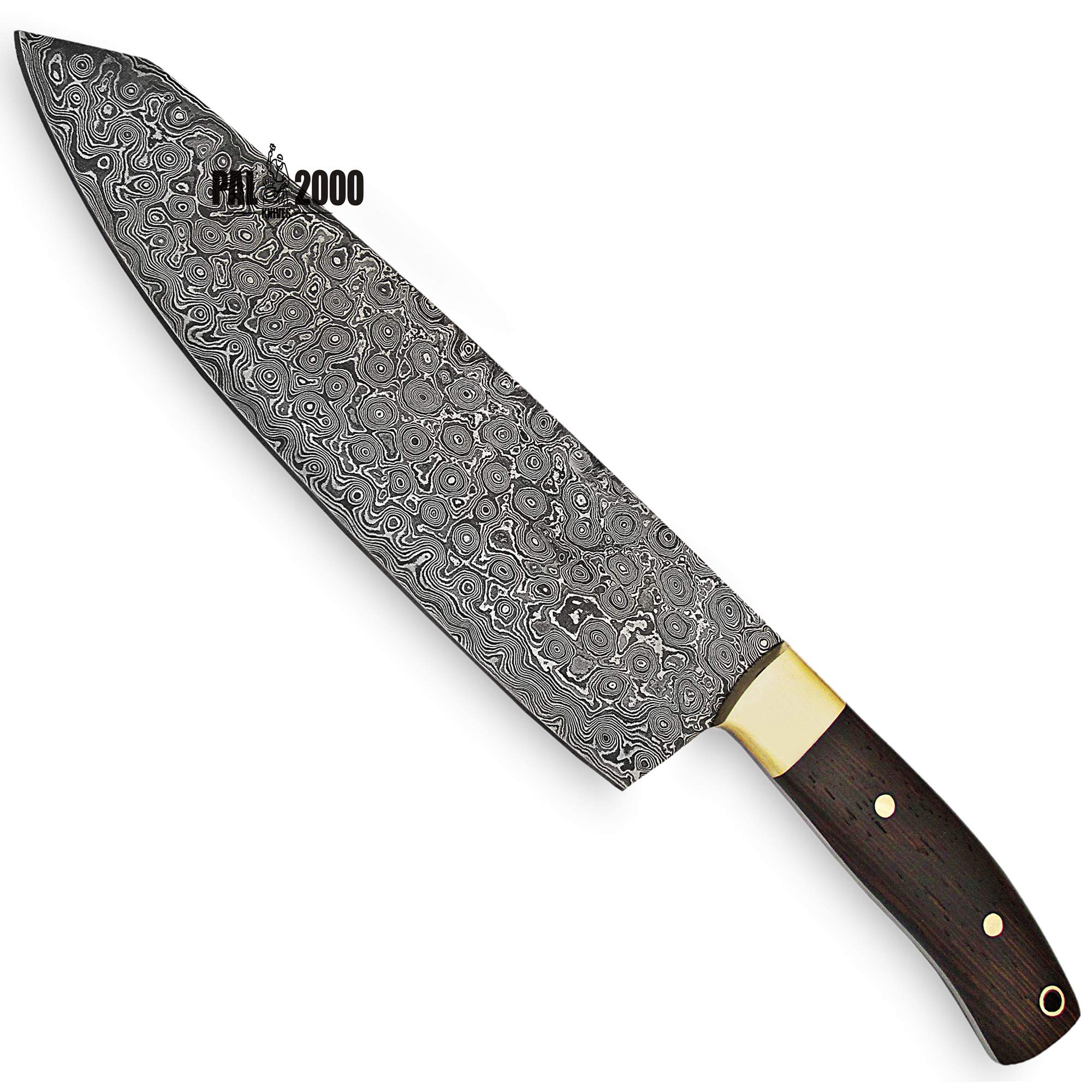 PAL 2000 KNIVES Cuchillo de Mano a Medida - Chef - Damasco Acero - Cuchillos de Cocina - Cuchillo Con Funda de Cuero (9856)