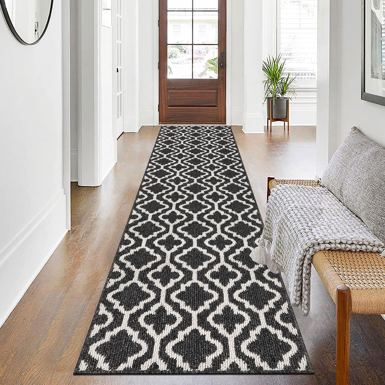 SHACOS Extra Long Hallway Runner Rug 66x300 cm Non Slip Hall Runners Narrow Rug Washable Long Carpet Runners for Kitchen Hallway Entryway, Black/White