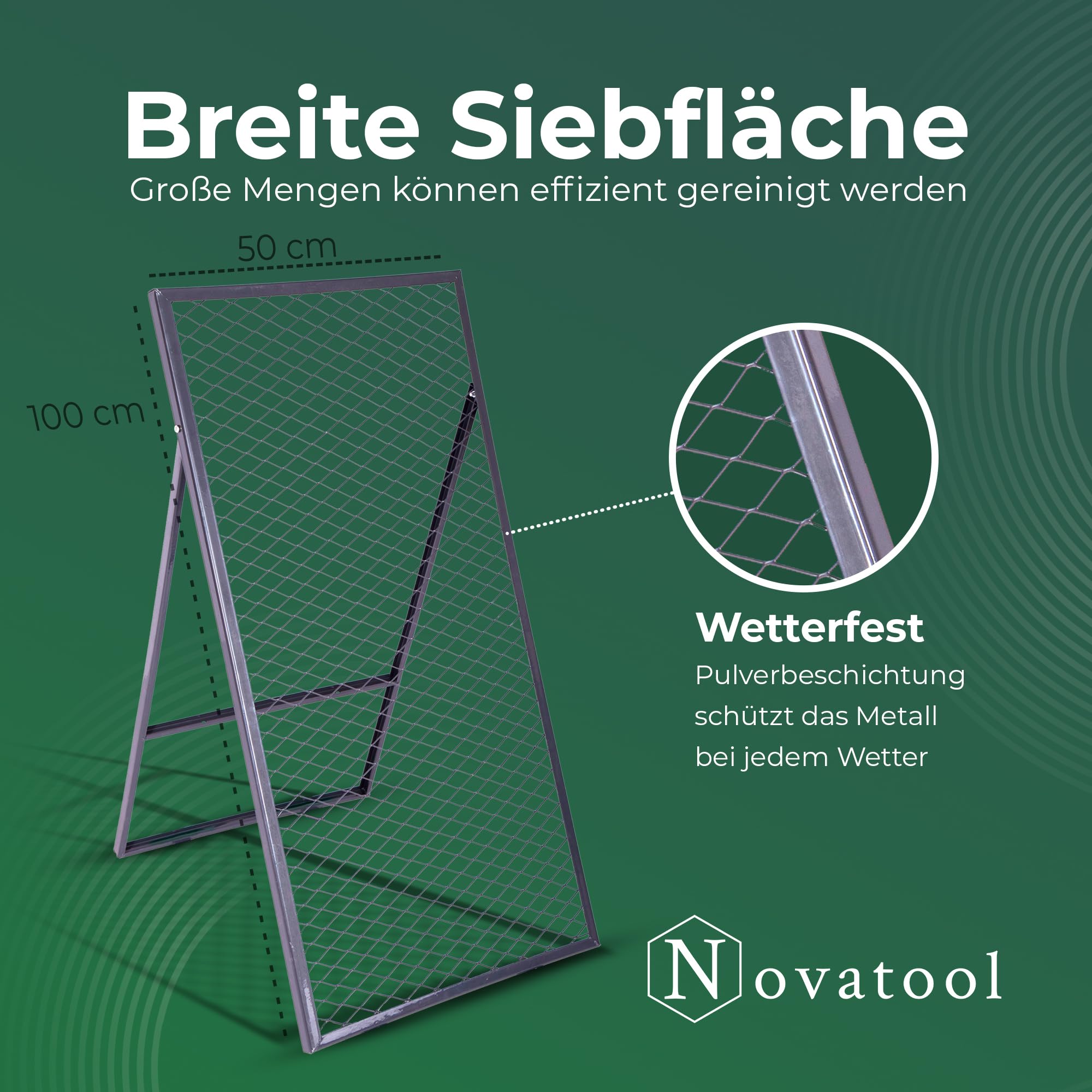 Novatool 2X Boden Durchwurfsieb 100x50 cm aus pulverbeschichtetem Stahl Durchwurfgitter Sieb für Erde Rasen Sand Kompost, Gartensieb Metallsieb Garten Metall Gitter Erdsieb Kompostsieb Gartenerde