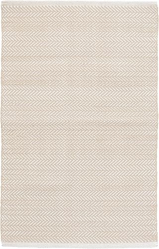 Dash and Albert - Alfombra de área en espiga para interiores y exteriores, 4 x 6 pies, lino y blanco geométrico tejido a mano, lavable, duradero,