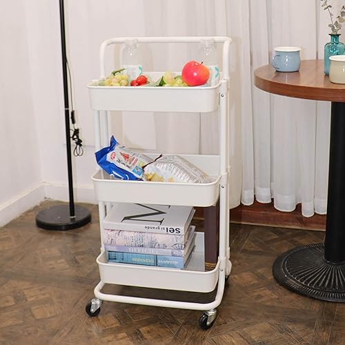 Miniatura 4 de Carrito utilitario de 3 niveles con ruedas, organizador multifunción con 3 tazas y 8 ganchos para el hogar, cocina, baño, lavandería, oficina,