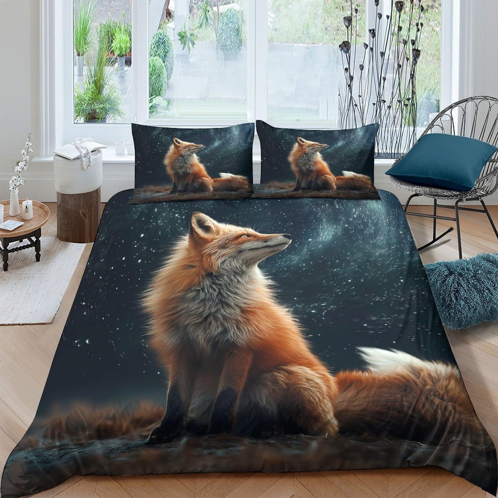 Ctjqhvkz Style-6 3D Printed Fox Forest Fitted Sheet Microfiber Soft Animal Night Mattress Cover For Bedroom Dorm Decor Protection Single（135X200cm）