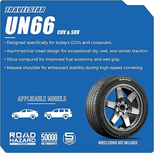 Miniatura 2 de Travelstar UN66 24555R19 103V - Juego de 4 neumáticos CUVSUV de alto rendimiento para todas las estaciones 2455519, incluye garantía de peligro de