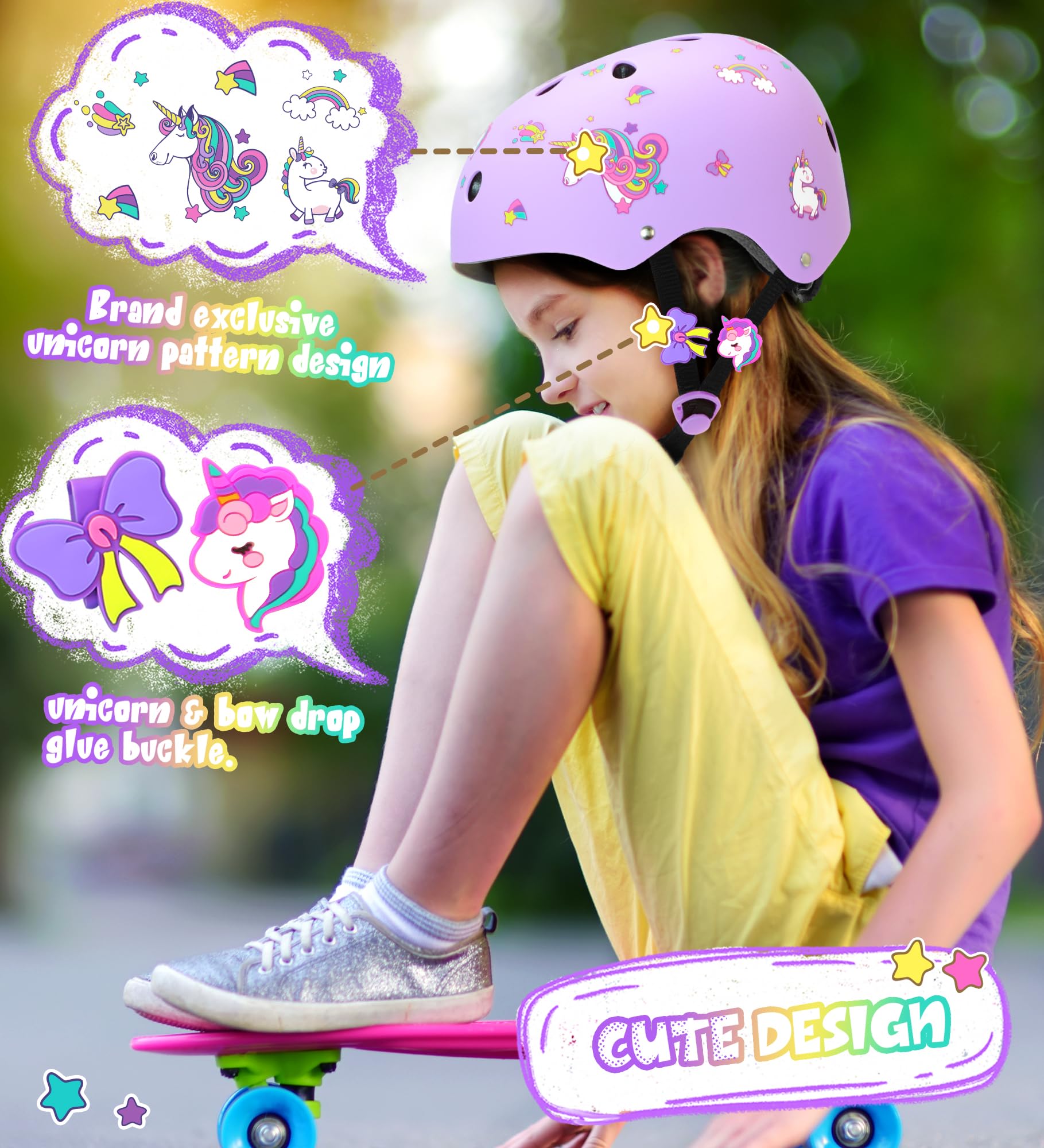 Einhorn Kinderhelm Fahrradhelm für Mädchen Kinder Skaterhelm Robuster Verstellbar Geeignet für 3-12 Jahre Schutzhelm für Fahrrad Skaten Roller Skateboard Scooter