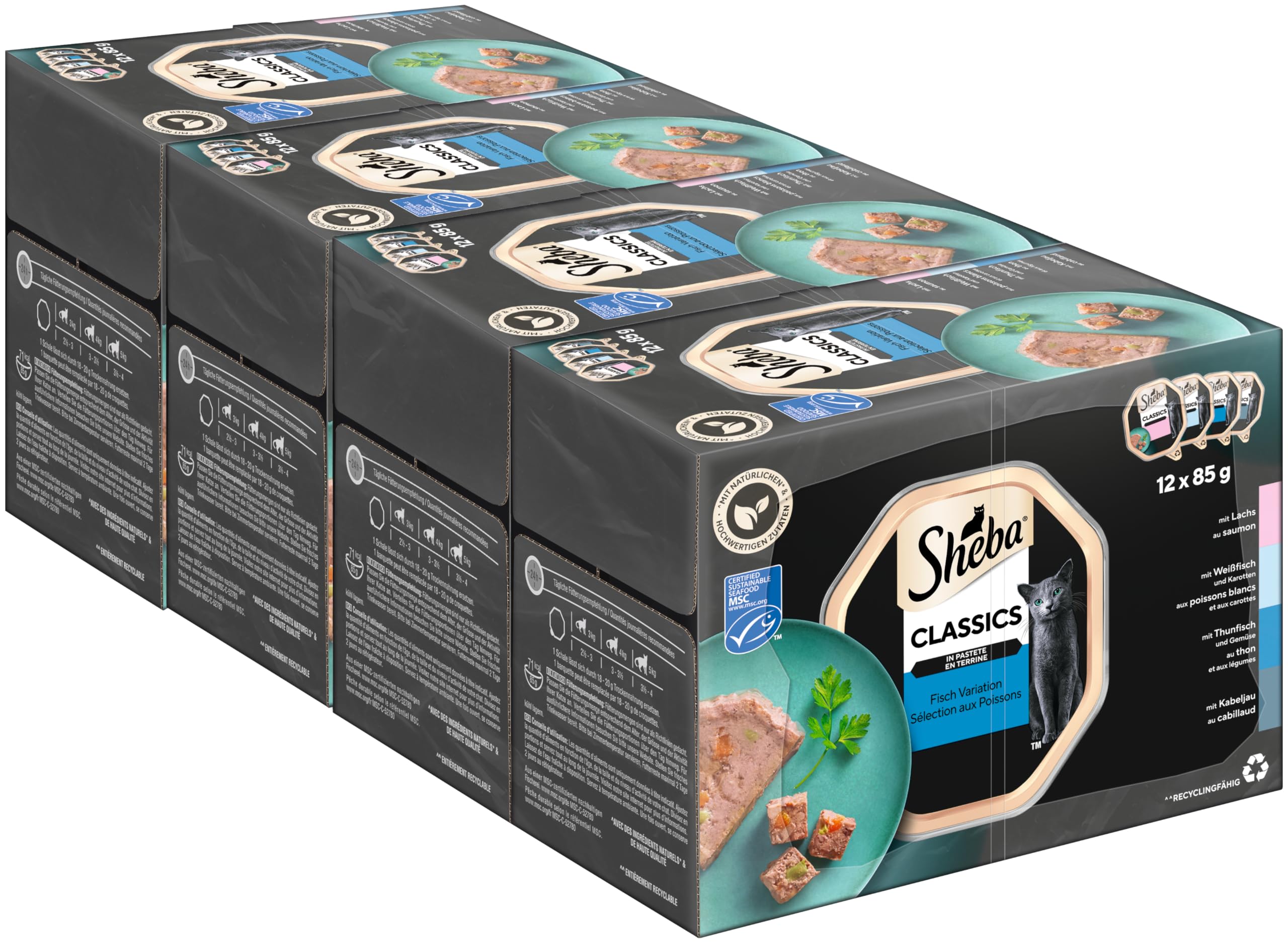 SHEBA Schale Nassfutter Multipack Classics in Pastete Fisch Variation MSC-zertifiziert 6 x 12 x 85g