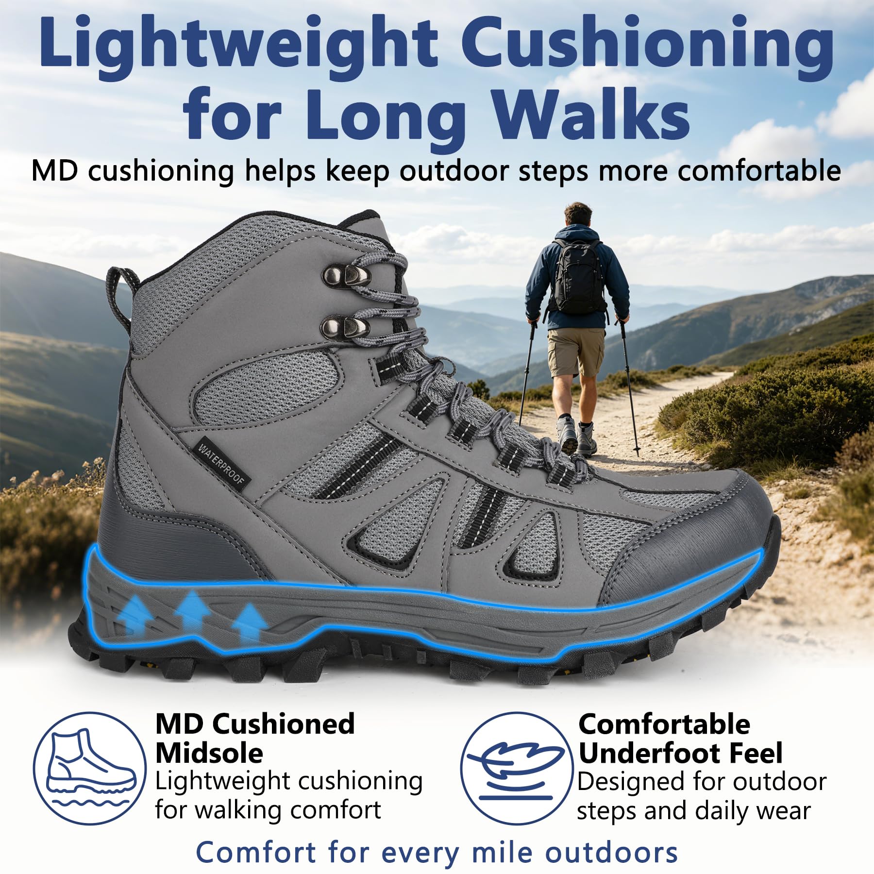 riemot Wanderschuhe Herren, Trekkingschuhe für Damen und Herren mit Dämpfung und griffiger Sohle für Wandern und Outdoor