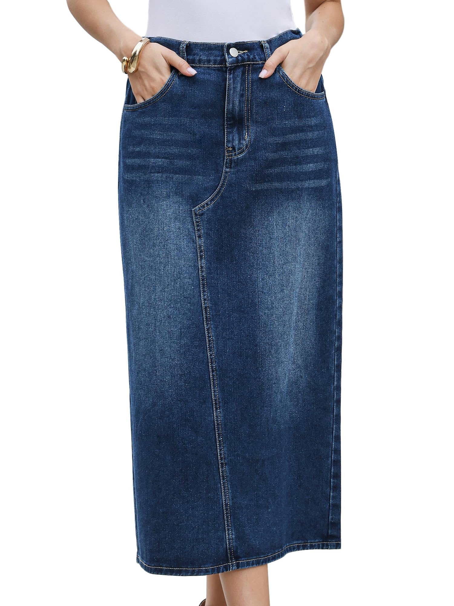 Allegra K Damen Figurbetont Jeansrock Lang