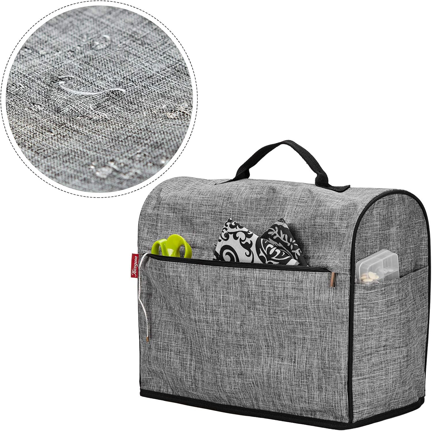 NICOGENA Sewing Machine Dust Cover with Top Handle and Pockets, Compatible with Most Standard Singer and Brother Machines, Lantern Black