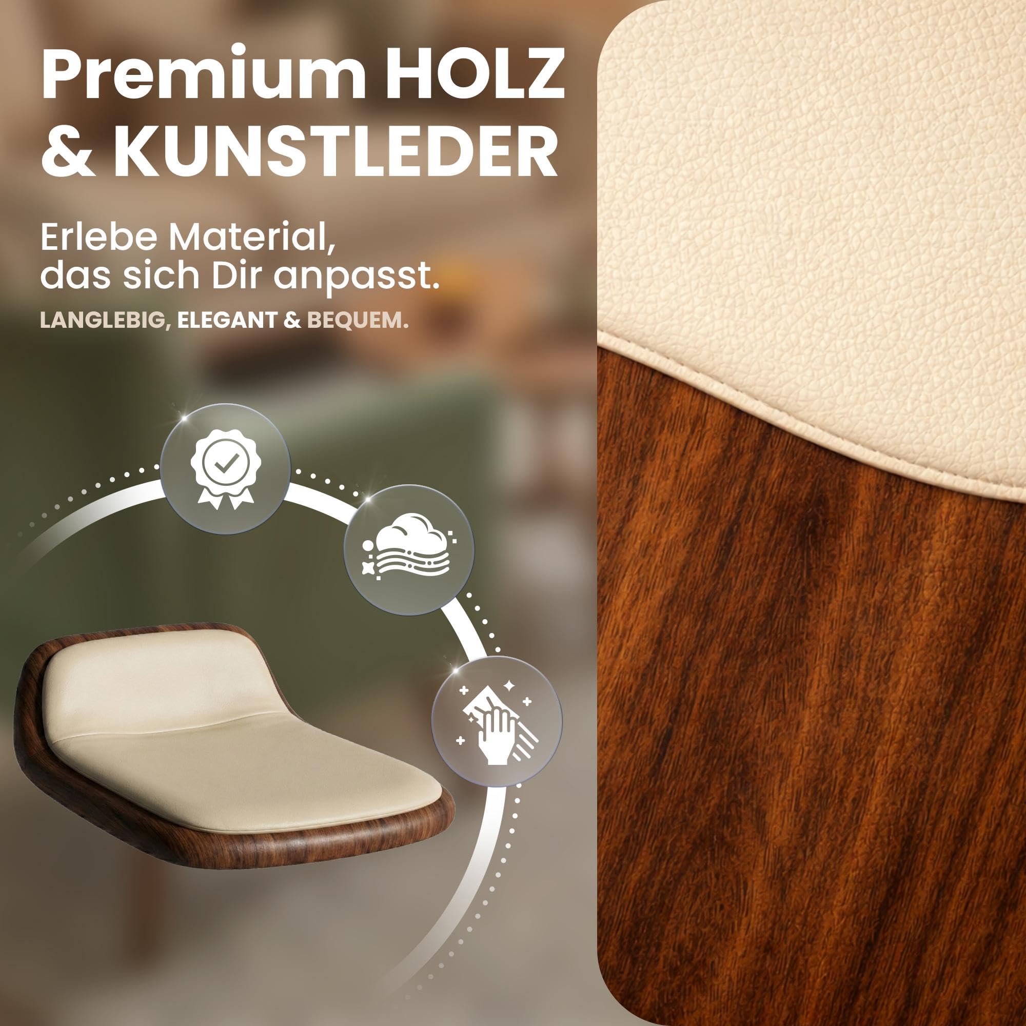 CLP Esszimmerstuhl gepolstert mit Armlehnen Maira, Design-Stuhl ergonomisch in Walnussoptik, Küchenstuhl bis 150 kg belastbar Farbe walnuss/Creme Material Kunstleder