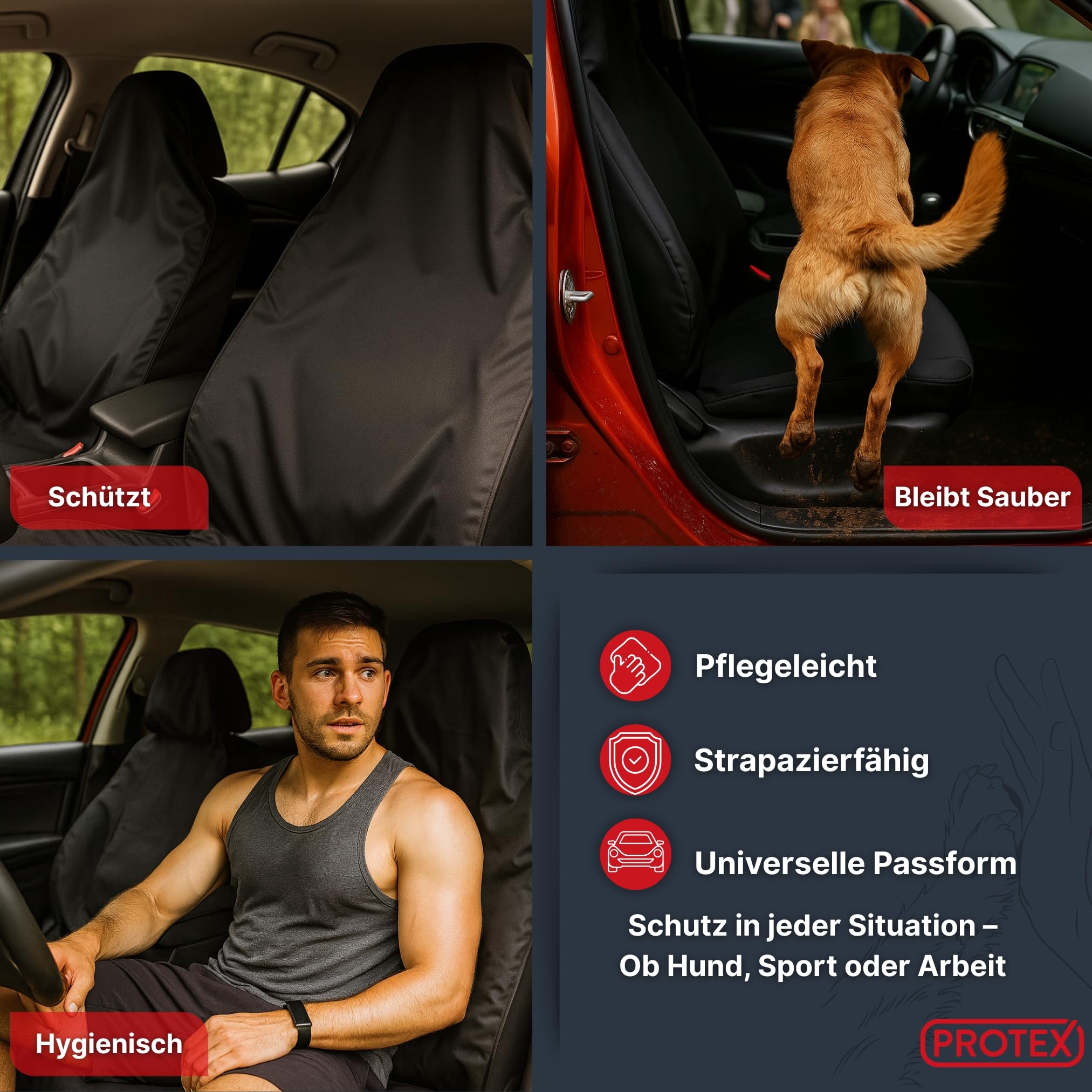 PROTEX® Autositzschoner [Testsieger 2025] Werkstattschoner - Rutsch- und wasserfestes, schmutzabweisendes Material - Ideale Passform - schwarz (2 Stück)