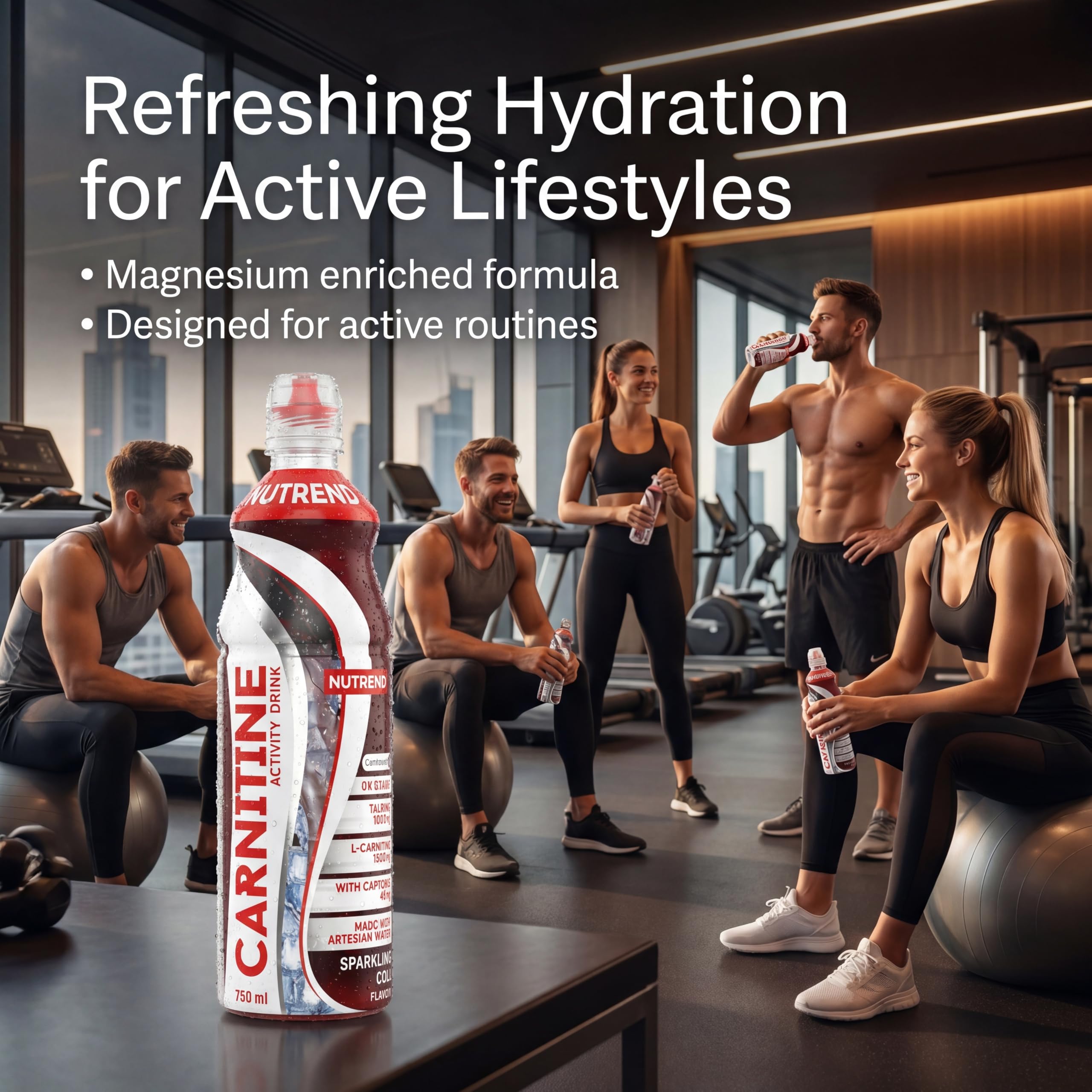 Bebida de Carnitina Nutrend Sabor Cola 750 ml Pack de 8 – bebida fitness lista para tomar con L-carnitina para energía, hidratación y estilo de vida activo