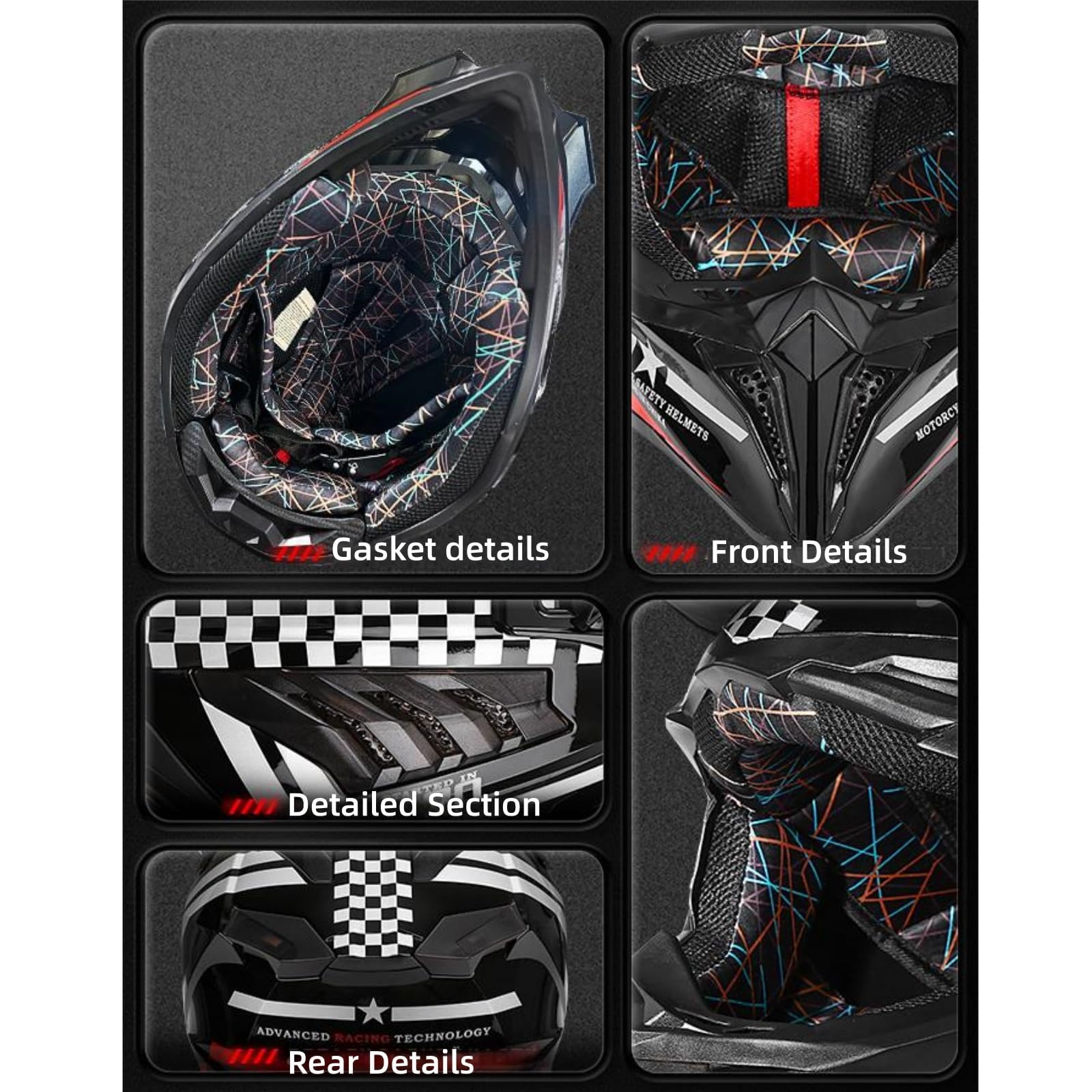 Fullface MTB Helm Set für Erwachsene, Motocross Crosshelm mit 2 Wechsel Innenfuttern, Brille Maske Handschuhe, Universeller Downhill Enduro Helm für Dirt Bike ATV Quad Mofa Moped