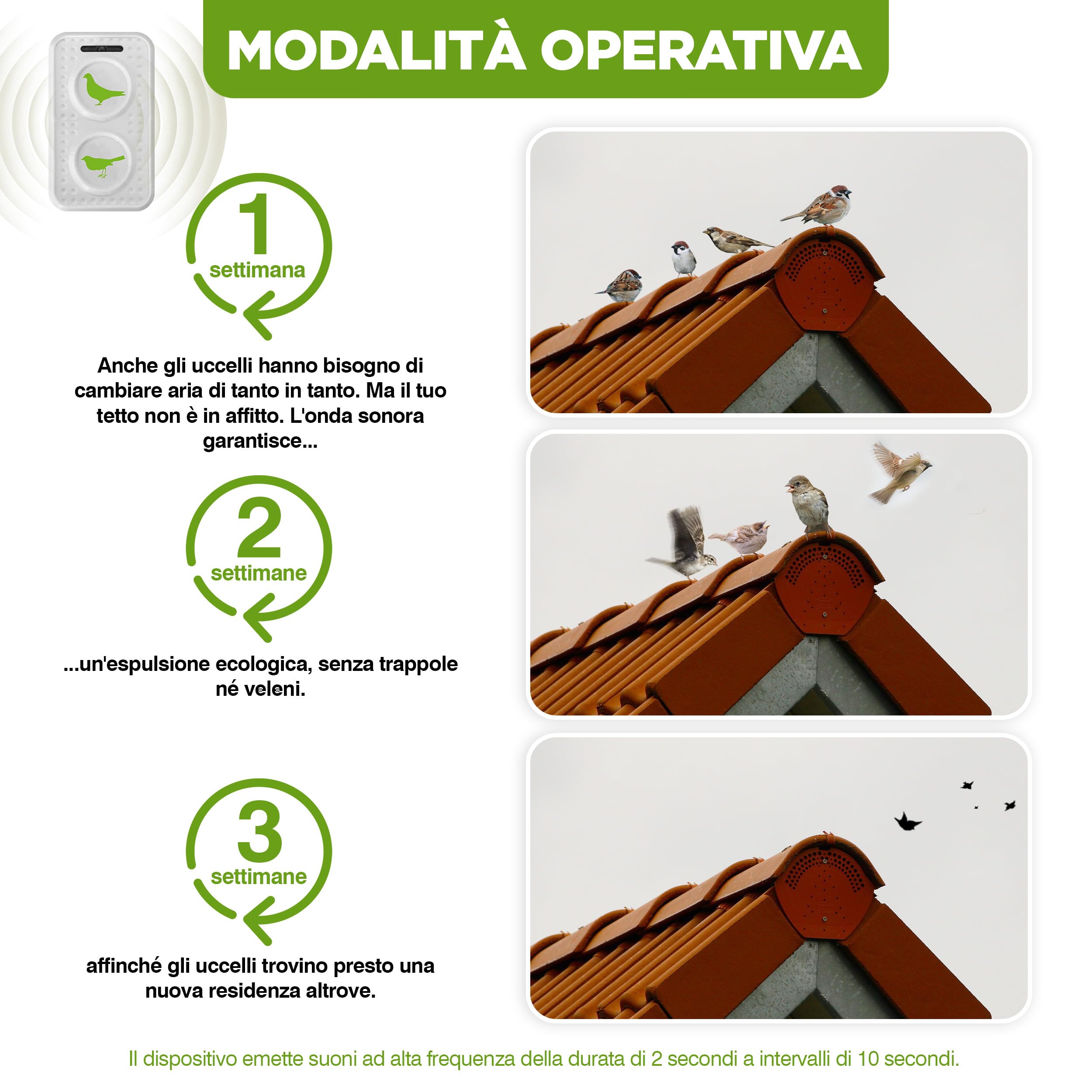 ISOTRONIC dissuasore uccelli ultrasuoni piccioni passeri gabbiani corvi batteria balconi tetti giardini raggio 50m² 2 unità efficace esterno protezione difesa stop volatili ecologico mobile casa