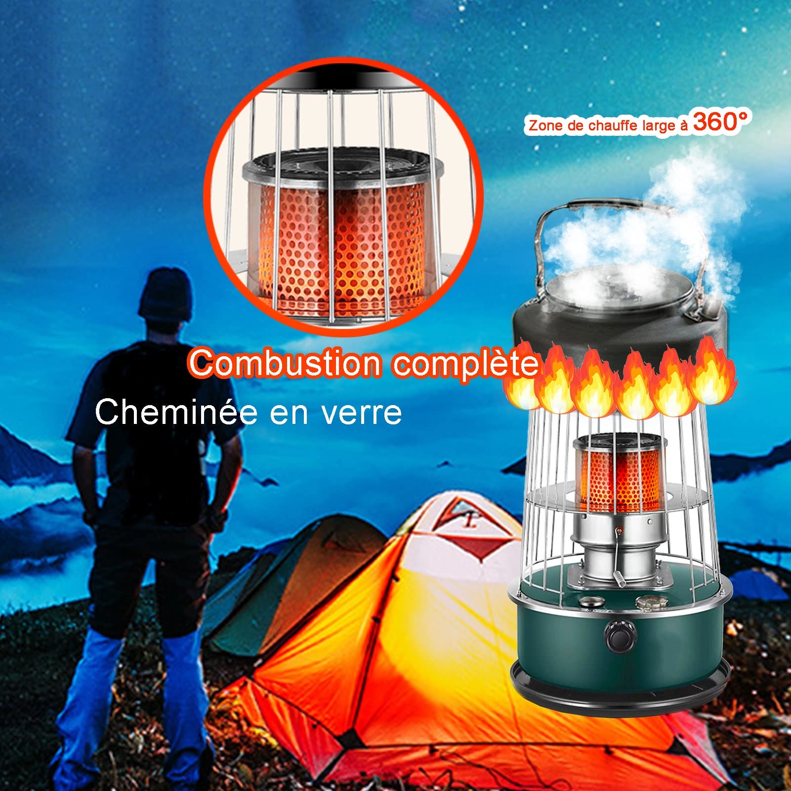 Chauffage au Pétrole sans électricité,Efficace Poêle À Pétrole,Mobile à Pétrole Poêle,Cuisinière et chauffage 2 en 1 6L sûrs, sans odeur, sans électricité, avec sac de rangement