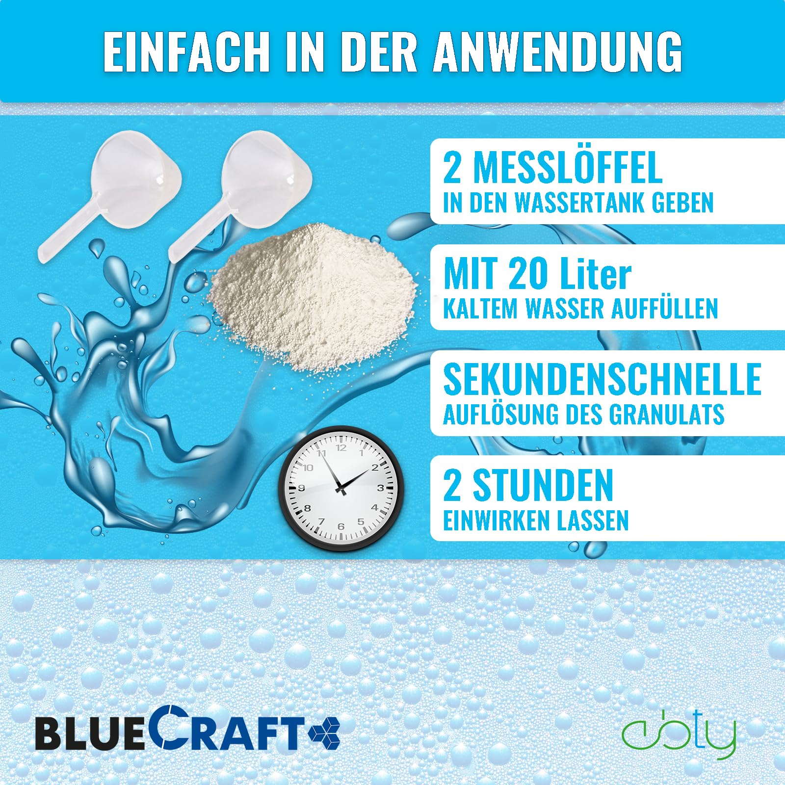 abtyCAM Wassertank Frischwassertank Reiniger für Wohnmobil Wohnwagen 1000g | Löst Verschmutzungen & Ablagerungen ohne Nachspülen, mit Aktivsauerstoff, Zubehör für Tank & Wasserleitung für Caravan & Boot