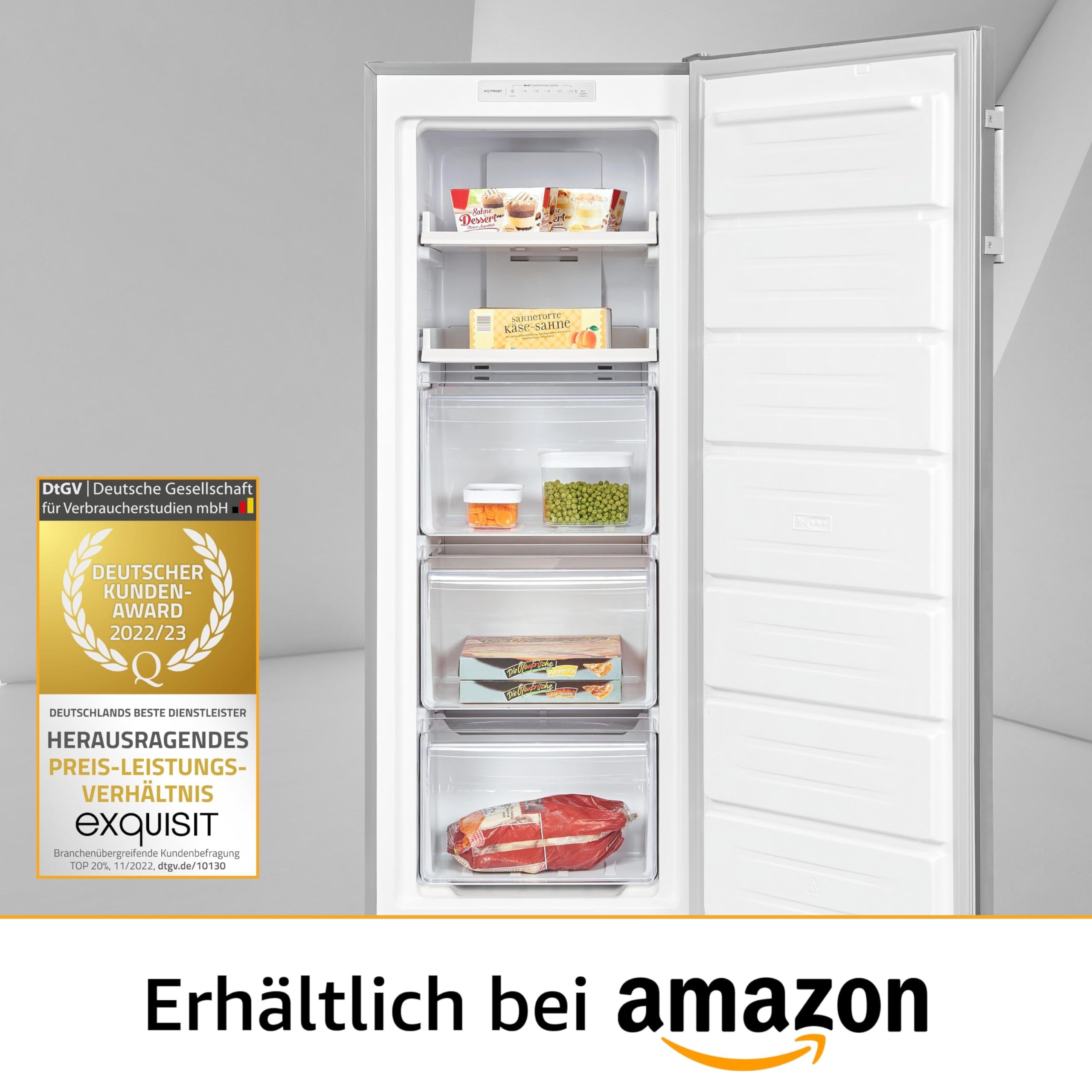 Exquisit GS231-NF-H-040C Gefrierschrank NoFrost 161 L Inox | Tiefkühlschrank mit Schnellgefrierfunktion, wechselbarem Türanschlag & Energieklasse C