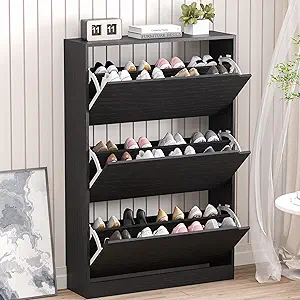 Shoe Storage Cabinet with 3 Flip Drawers,Narrow Shoe Rack Cabinet,Freestanding Organizer Storage for Entryway, Hallway, Black