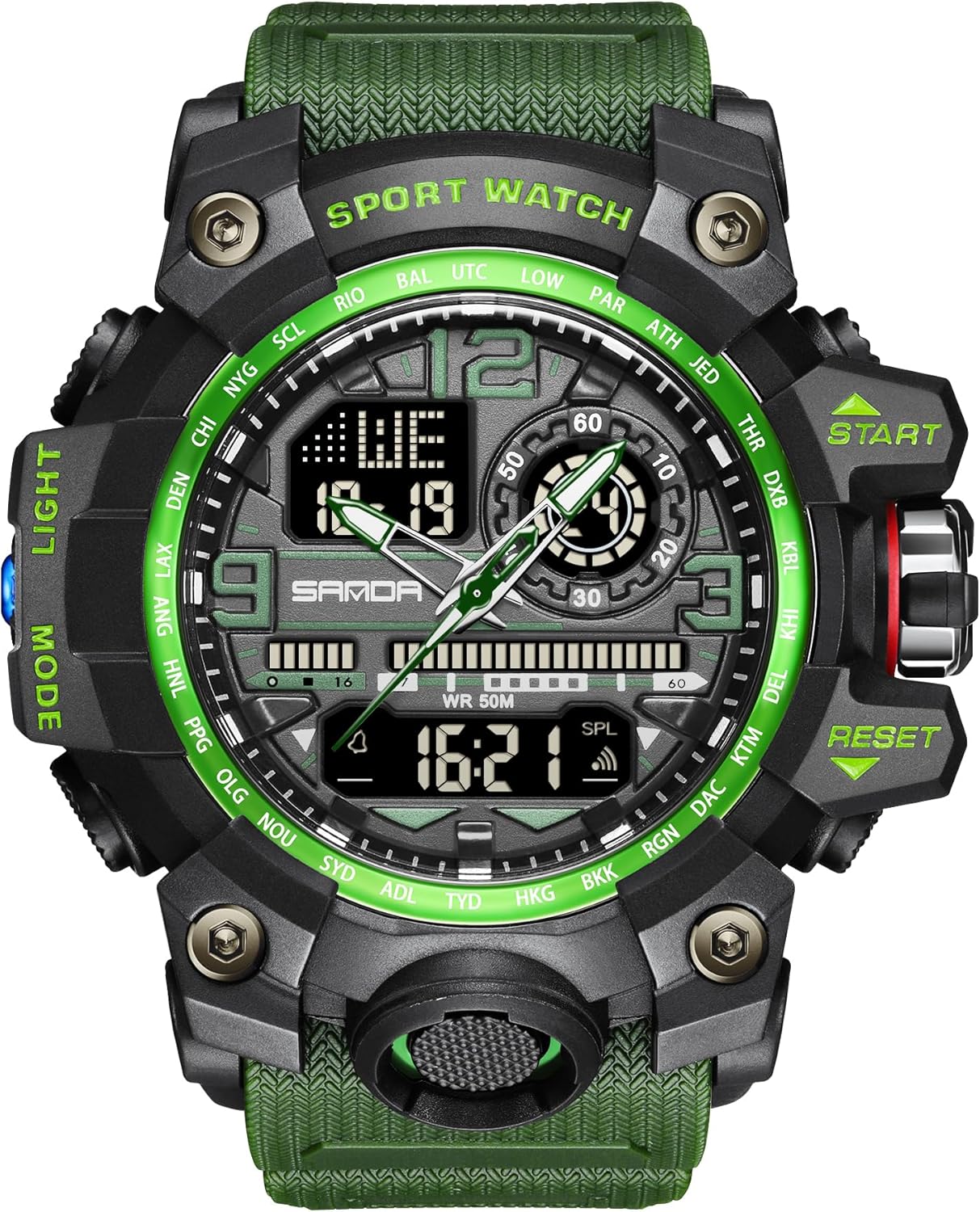 KXAITO Men's Watches Sports Outdoor Waterproof Military Watch Date Multi Function Tactics LED Face Alarm Stopwatch for Men 3133