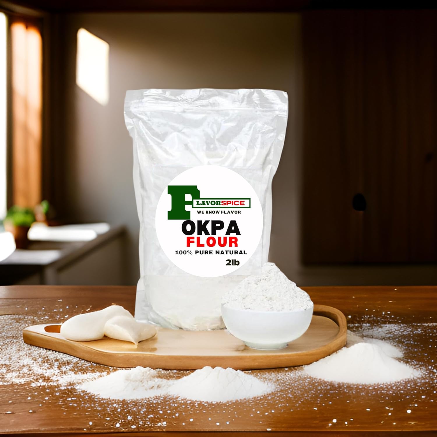 Okpa Flour 2.5LB | 2 PACKS | 100% Natural ground Okpa Nuts | Bambara nuts | Bambara bean | Congo goober | Earth pea | Hog peanut | Kwaruru | Epa roro | For preparing Opka cake | Time taken cleaned, Sand free, stone free, No Weevil, No dirt