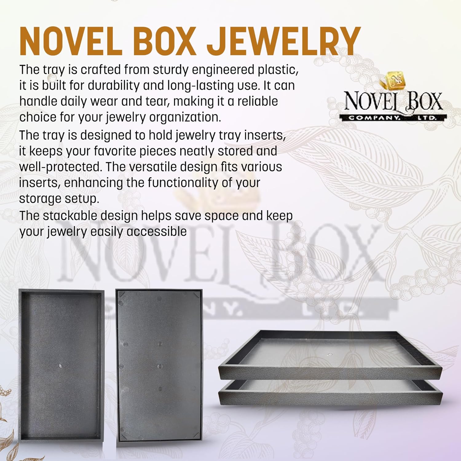 Novel Box 3 Pack Black Plastic Jewelry Display Trays 14.75x8.25x1.15 (No Lid) - Rectangular Tray for Collectibles & Gems - Rock Collection Displays - Jewelry Organizers for Storage & Selling