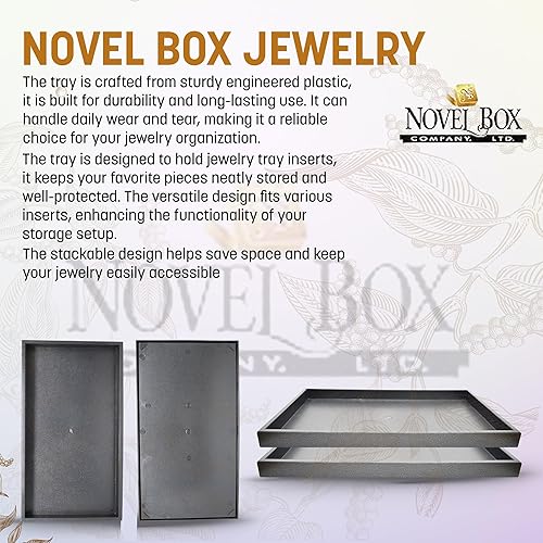 Miniatura 3 de Novel Box Bandeja de plástico negro para exhibición de joyas, 14.75 x 8.25 x 1.15 pulgadas (sin tapa), bandejas rectangulares para coleccionables