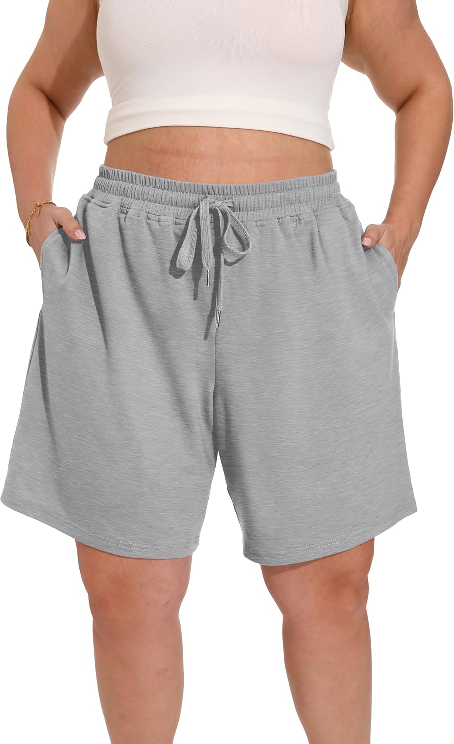 OLRIK Plus Size Bermuda Shorts for Women - 8 Inch Long High Waisted Summer Sweat Shorts Walking Athletic Shorts with Pockets - Image 5