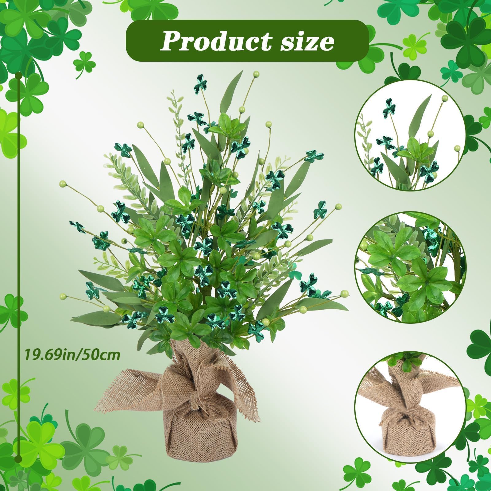 NAHUAA Shamrock Tree St Patricks Day Decor St. Patrick's Day Tree 19.7 Inch Irish St Patricks Day Table Top Decor Decorations Tree Centerpiece Tree Decorations with Good Luck Clover for Festival Home