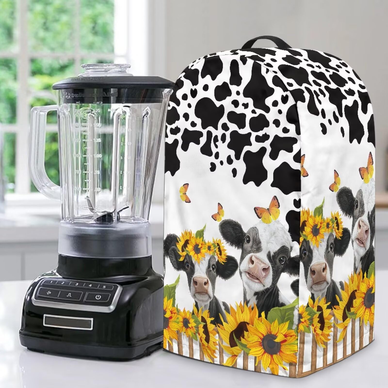 Kitchen Stand Mix Blender Cover with Drawstring Kitchen Appliance Anti Fingerprint Dust Proof Stain Resistant Coffee Maker Food Processor Stand Mixer Cover Sunflower Milk Cow